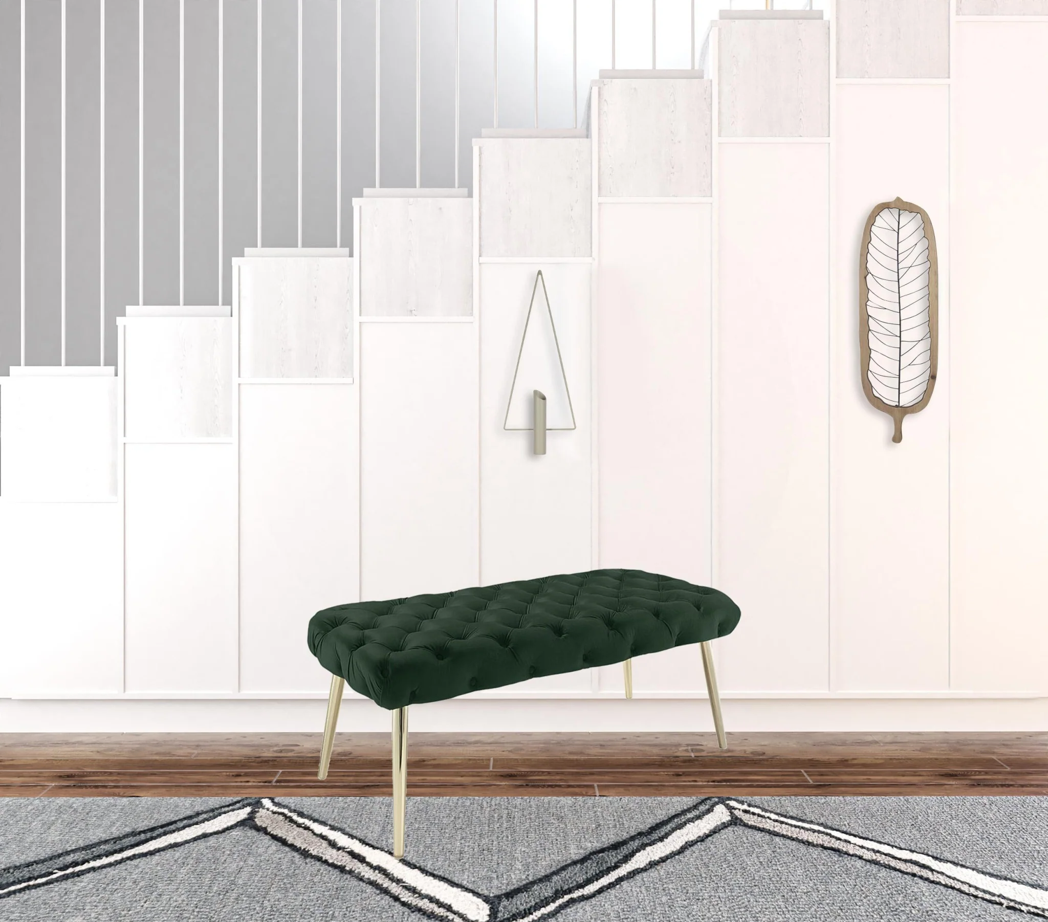 48" Hunter Green And Gold Upholstered Velvet Bench By Homeroots - Image 5