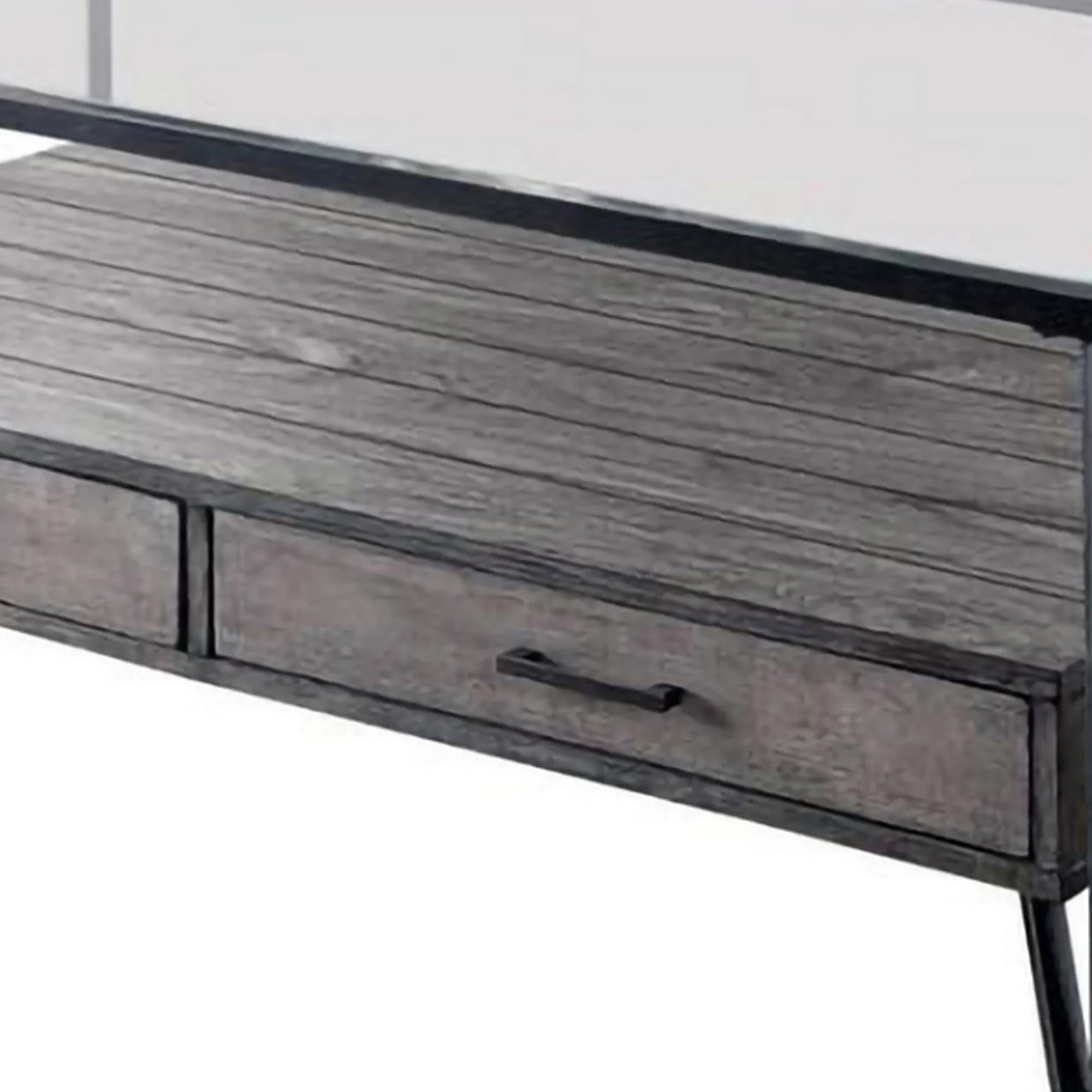 48 Inch Metal Coffee Table With Glass Top And 2 Drawers Gray By Benzara - Image 3