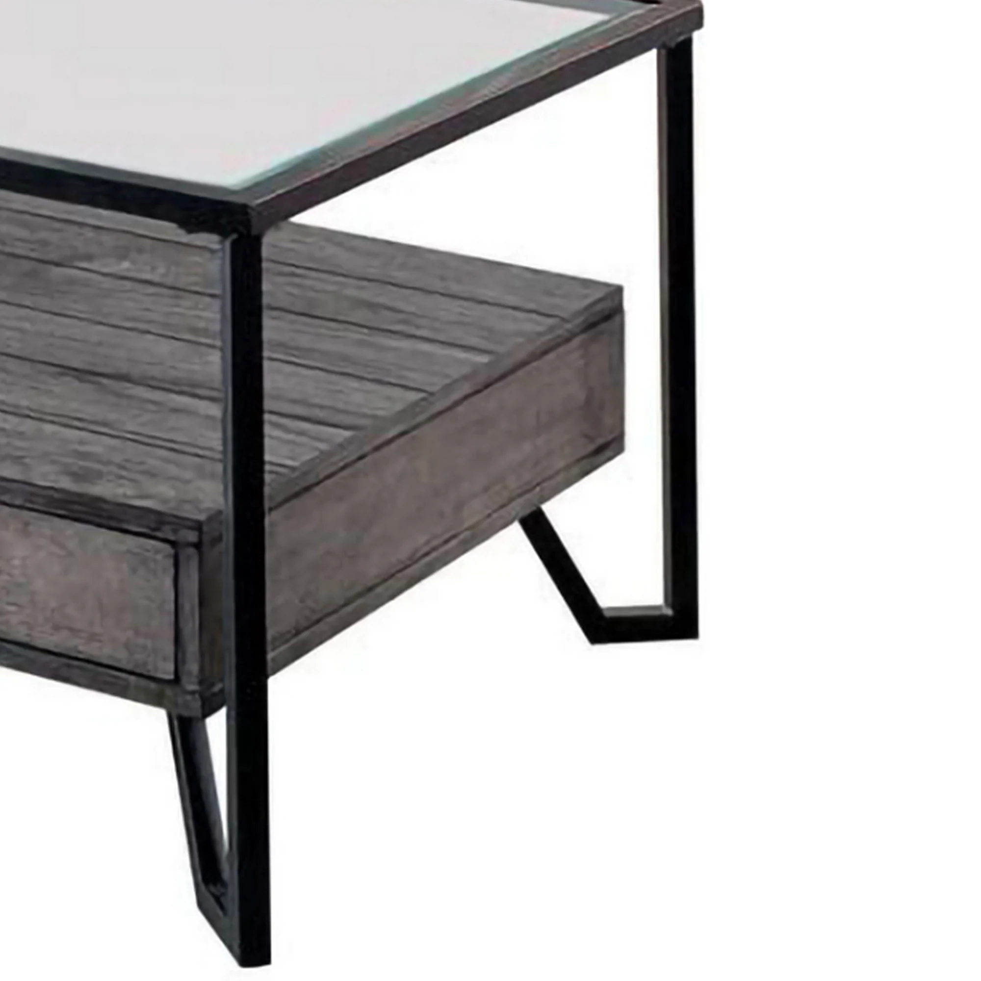 48 Inch Metal Coffee Table With Glass Top And 2 Drawers Gray By Benzara - Image 4