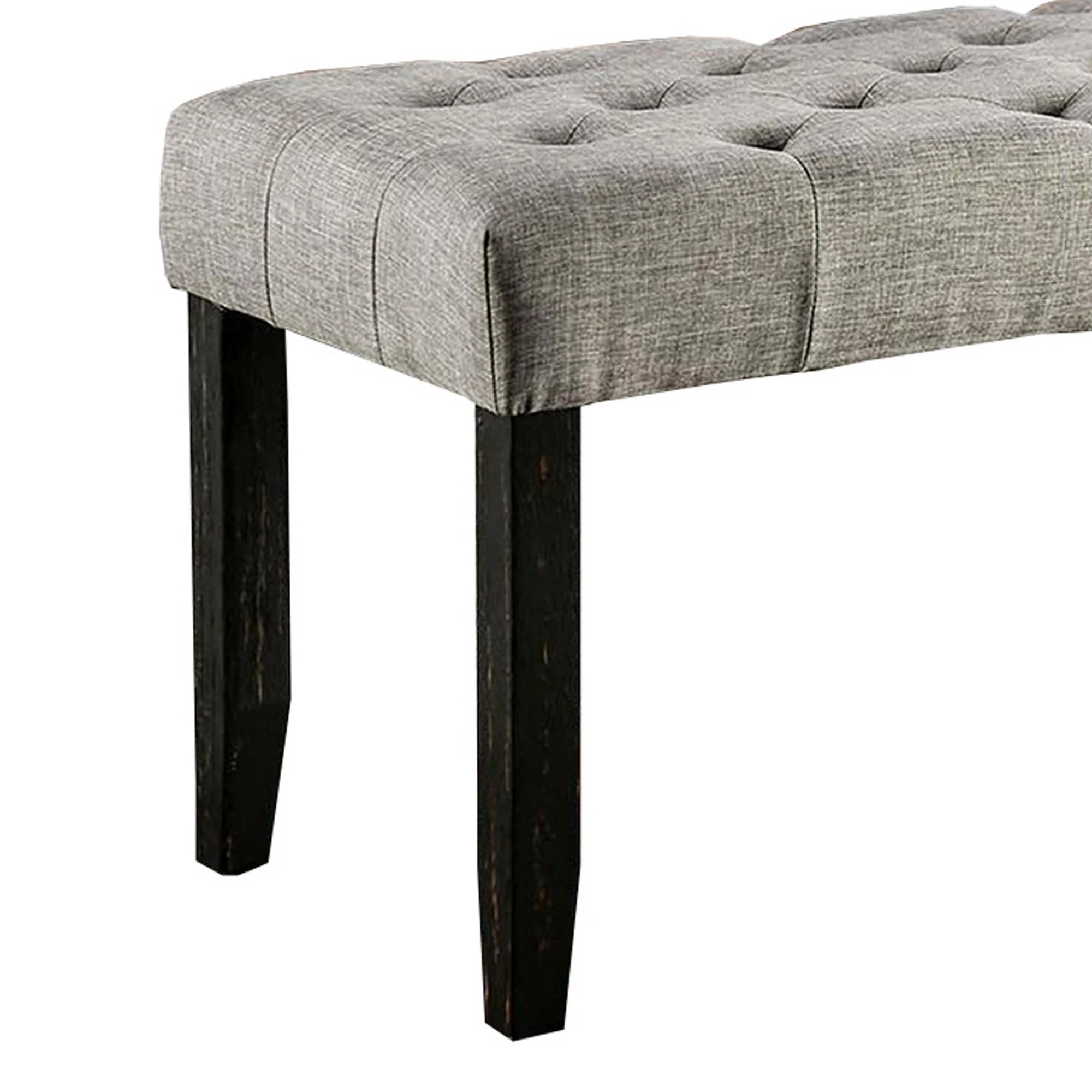 48 Inches Bench with Tufted Seat and Chamfered Legs, Light Gray By Benzara - Image 2