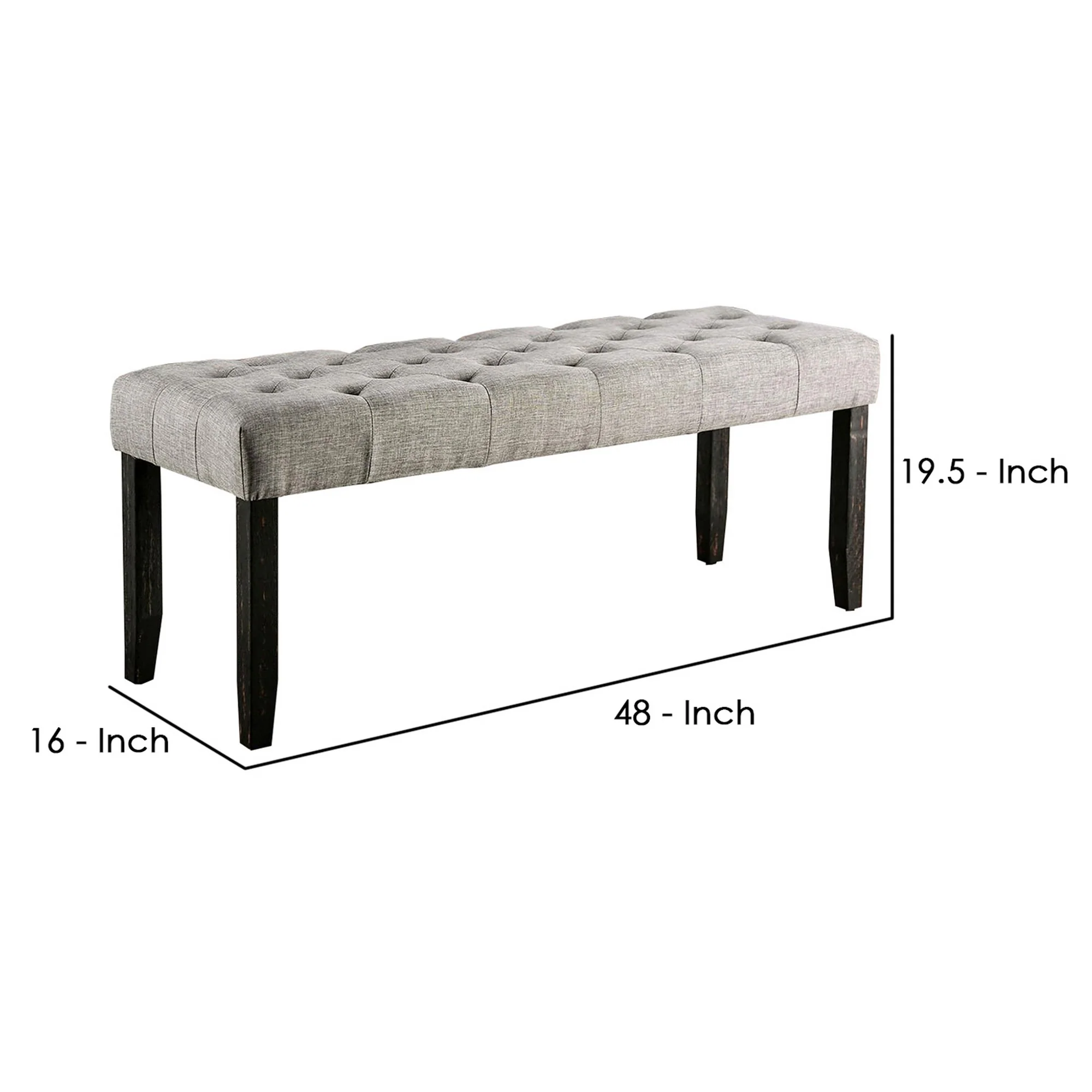 48 Inches Bench with Tufted Seat and Chamfered Legs, Light Gray By Benzara - Image 5