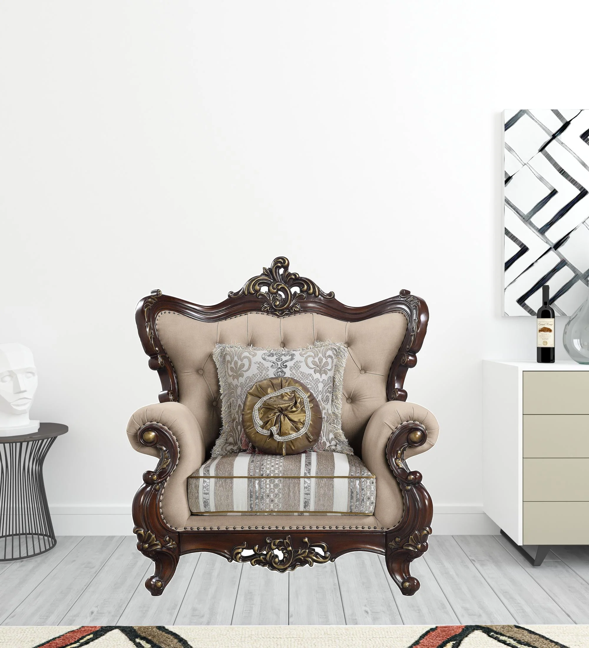 48" Light Brown Linen And Cherry Floral Arm Chair By Homeroots - Image 2