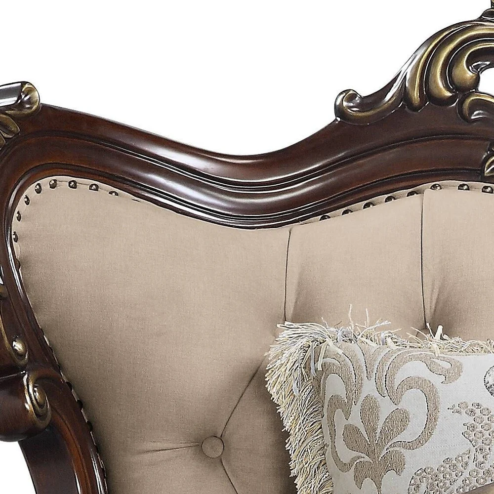 48" Light Brown Linen And Cherry Floral Arm Chair By Homeroots - Image 3