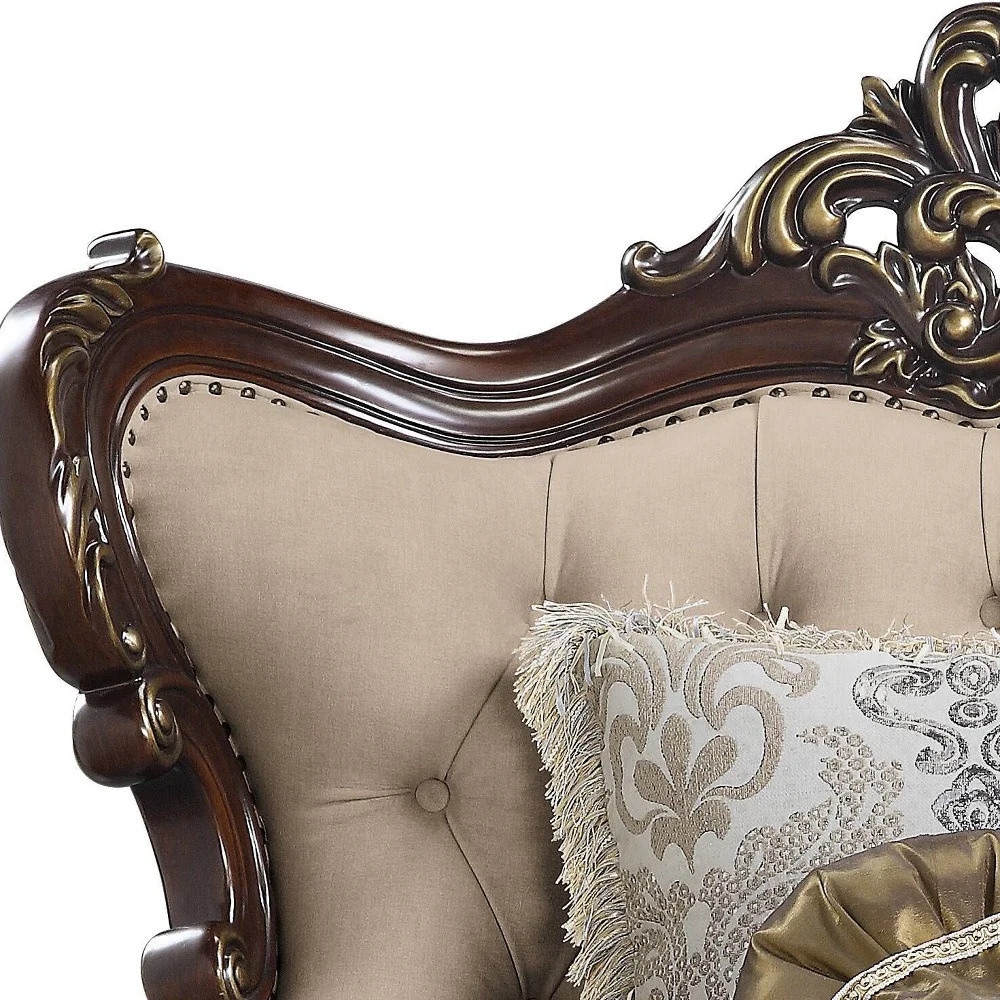 48" Light Brown Linen And Cherry Floral Arm Chair By Homeroots - Image 4