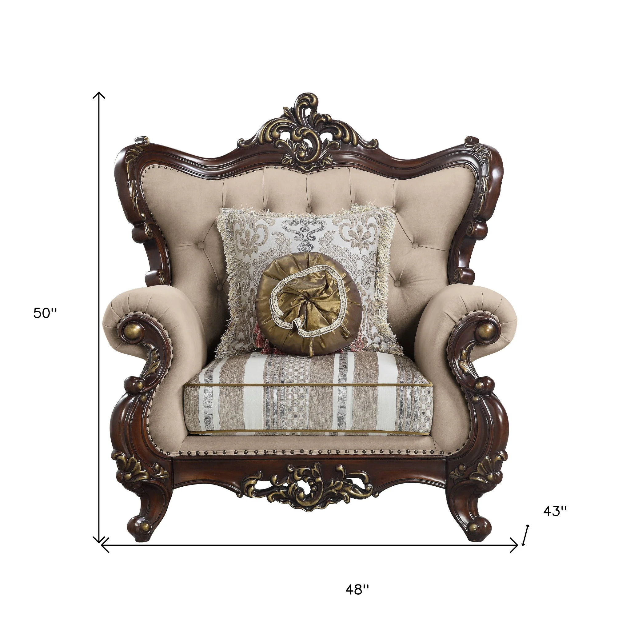 48" Light Brown Linen And Cherry Floral Arm Chair By Homeroots - Image 5
