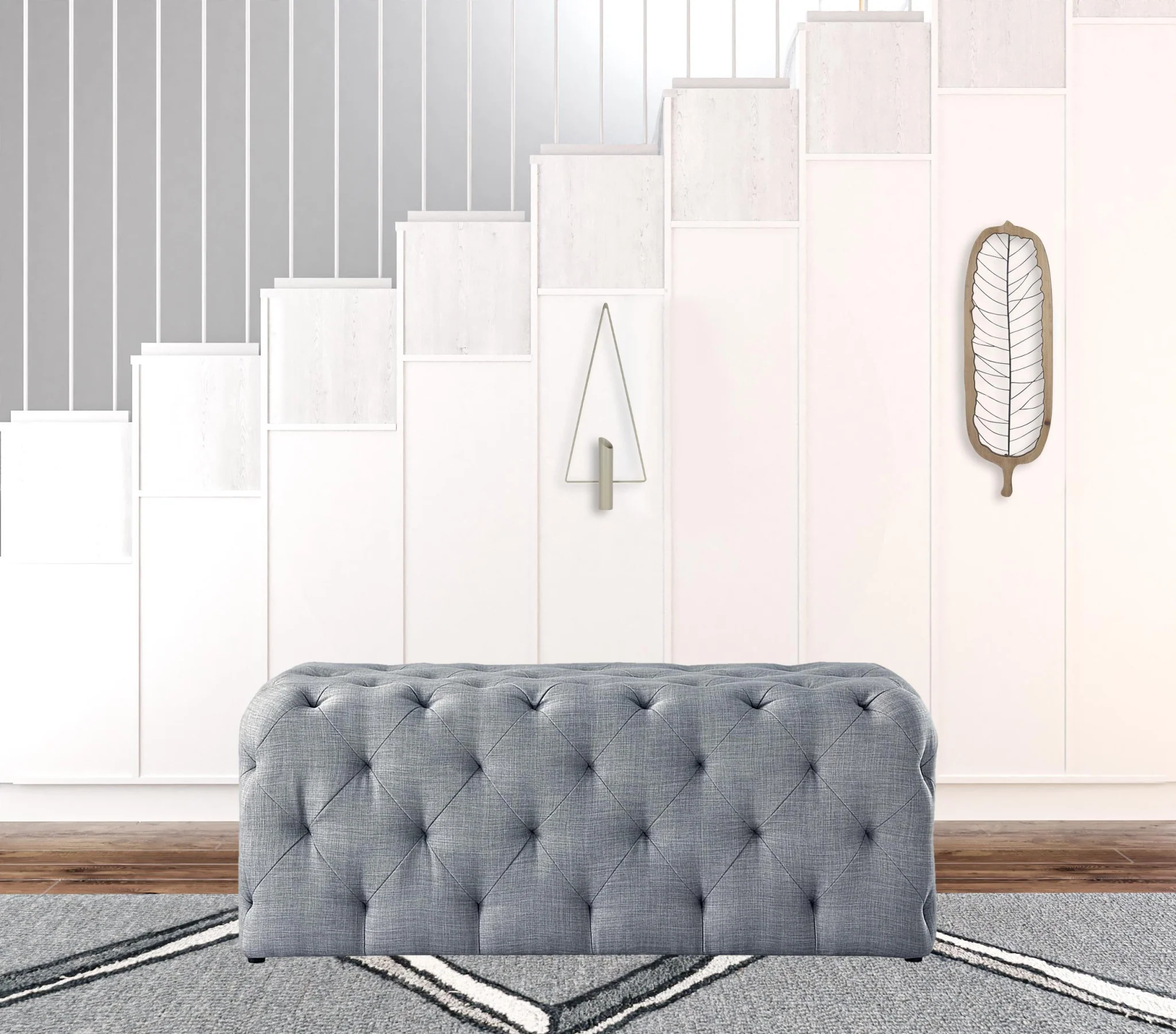 48" Light Gray And Black Upholstered Linen Bench By Homeroots - Image 4