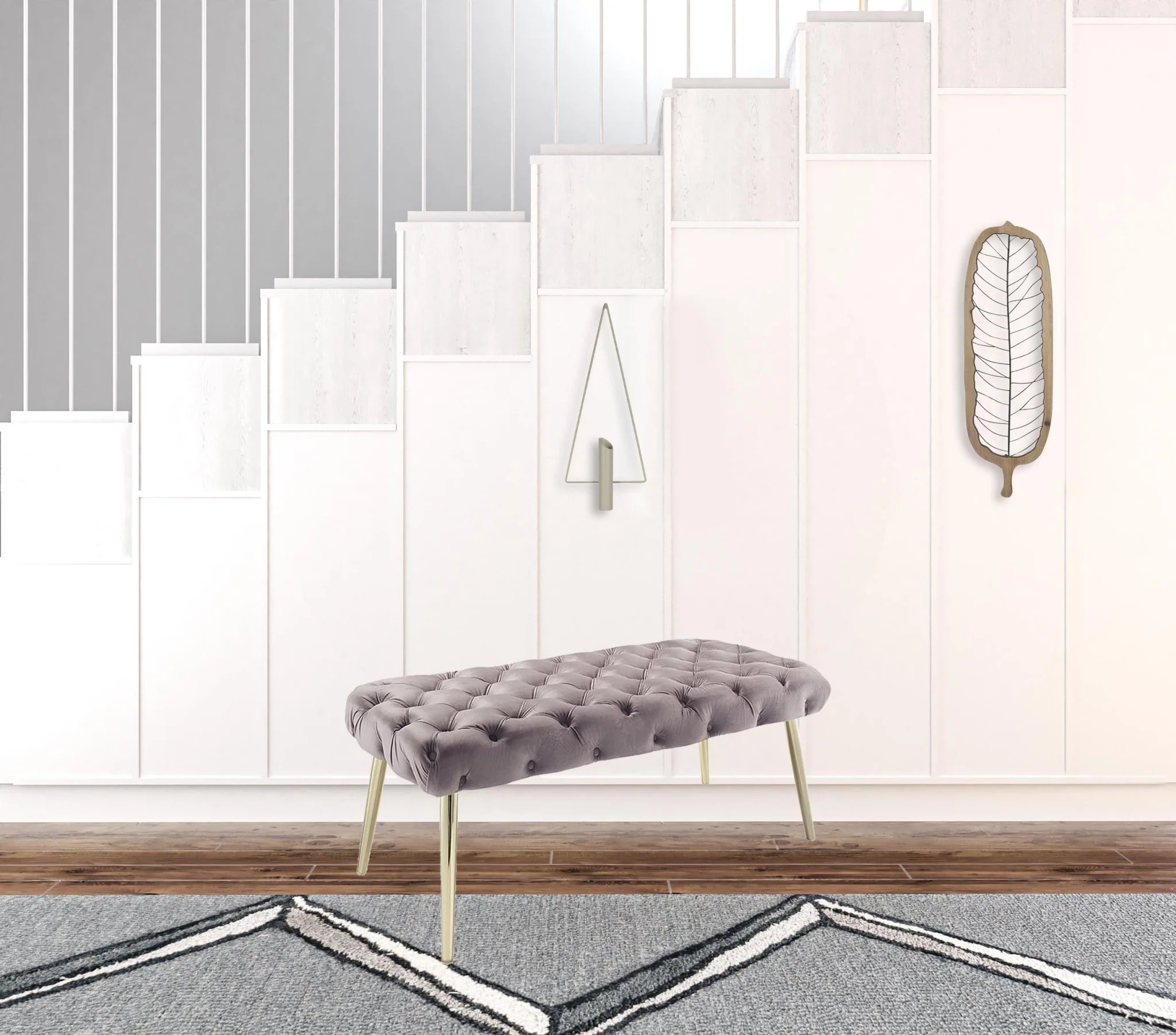 48" Lilac And Gold Upholstered Velvet Bench By Homeroots - Image 5