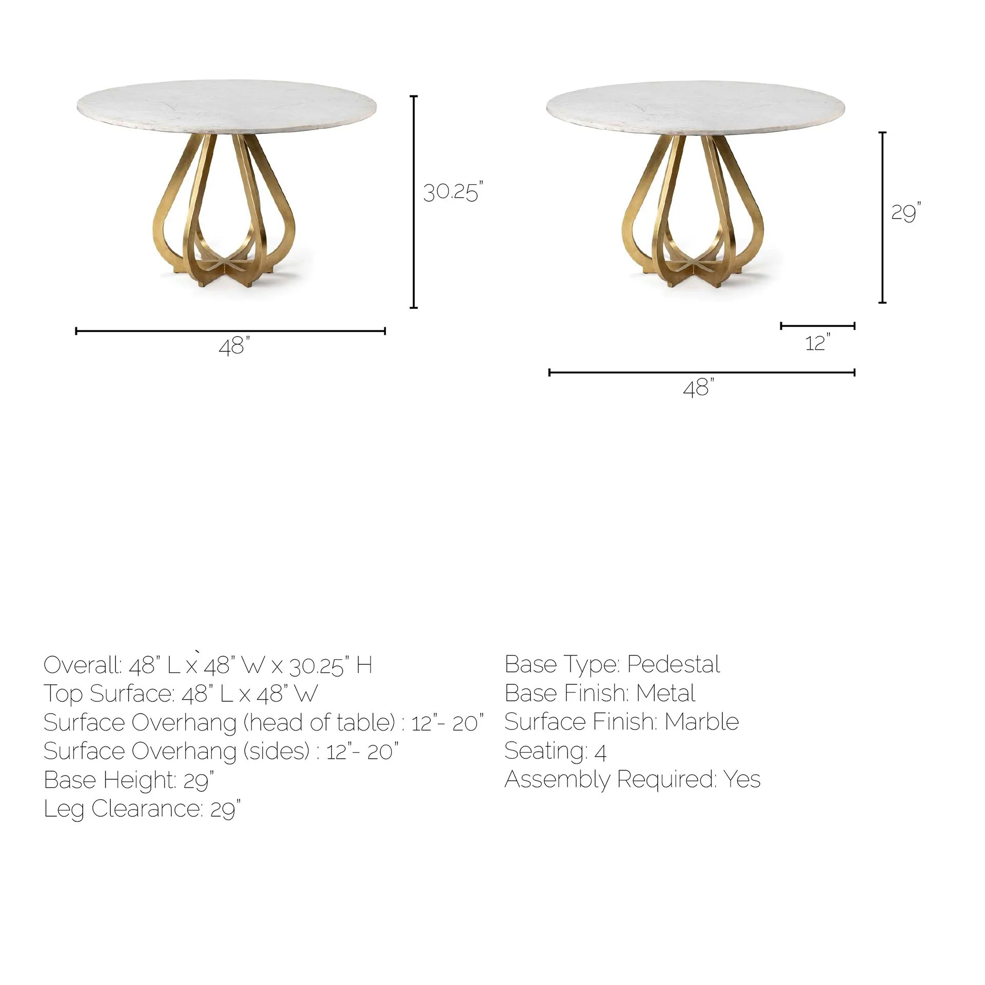 48' Marble Top With Gold Metal Base Dining Table By Homeroots - Image 7