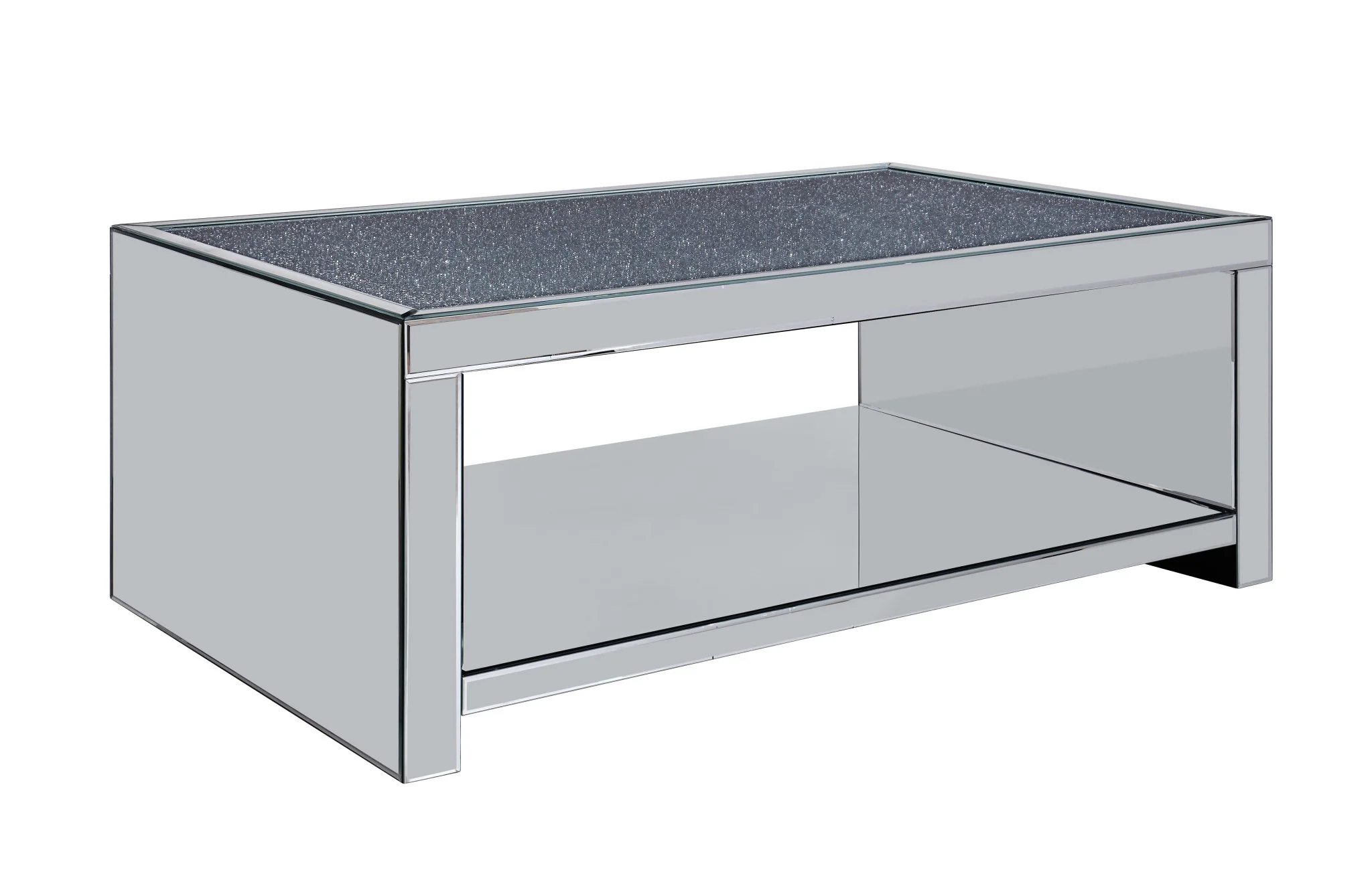 48" Mirrored Mirrored And Manufactured Wood Rectangular Mirrored Coffee Table With Shelf By Homeroots - Image 2