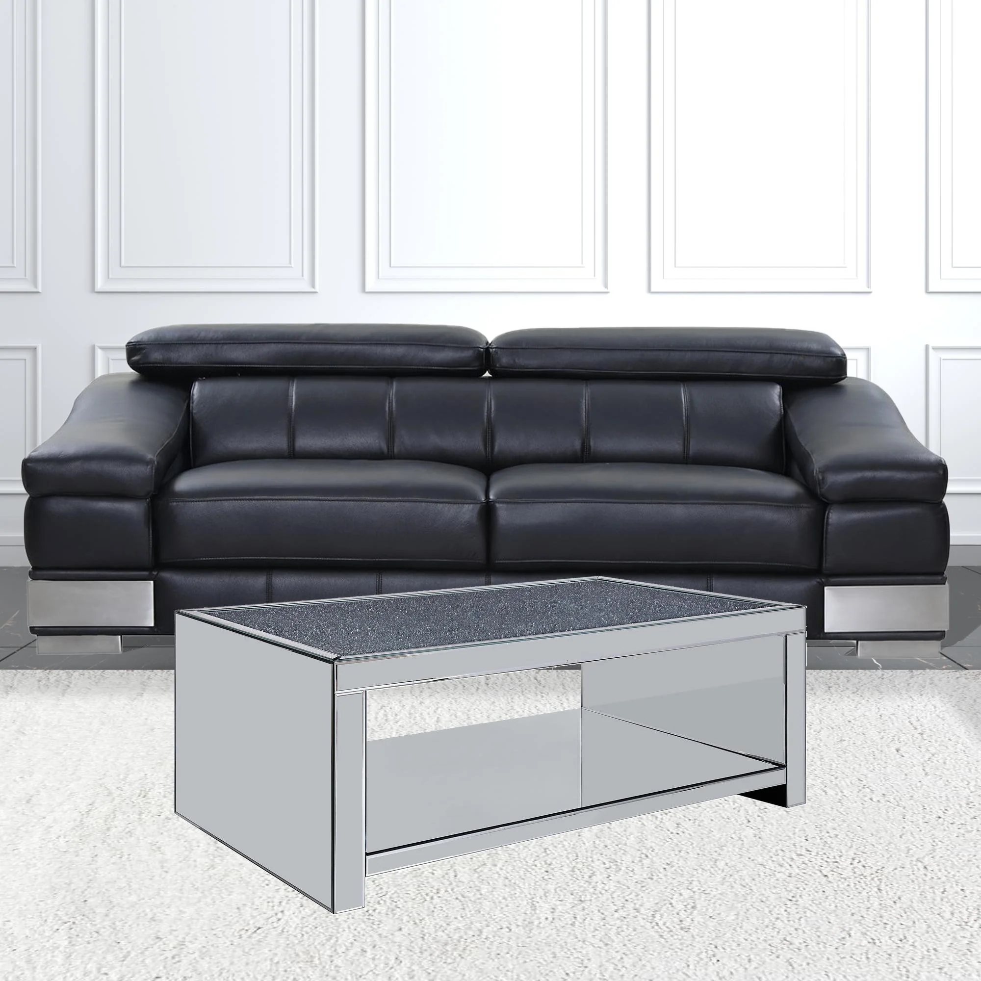 48" Mirrored Mirrored And Manufactured Wood Rectangular Mirrored Coffee Table With Shelf By Homeroots - Image 3