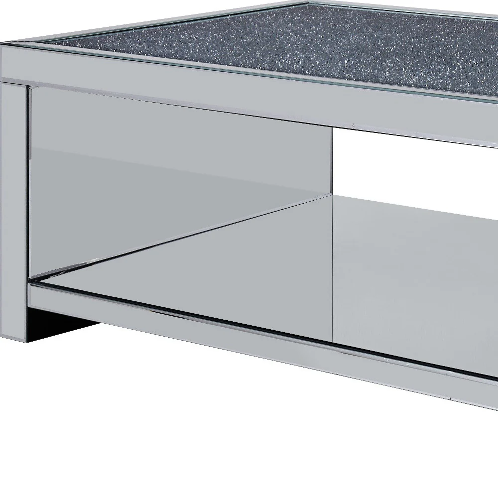 48" Mirrored Mirrored And Manufactured Wood Rectangular Mirrored Coffee Table With Shelf By Homeroots - Image 4