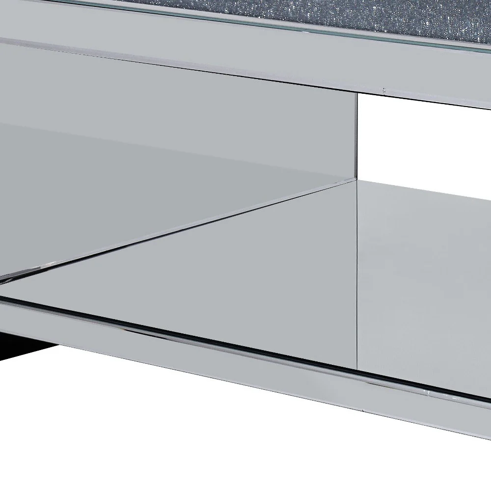 48" Mirrored Mirrored And Manufactured Wood Rectangular Mirrored Coffee Table With Shelf By Homeroots - Image 5