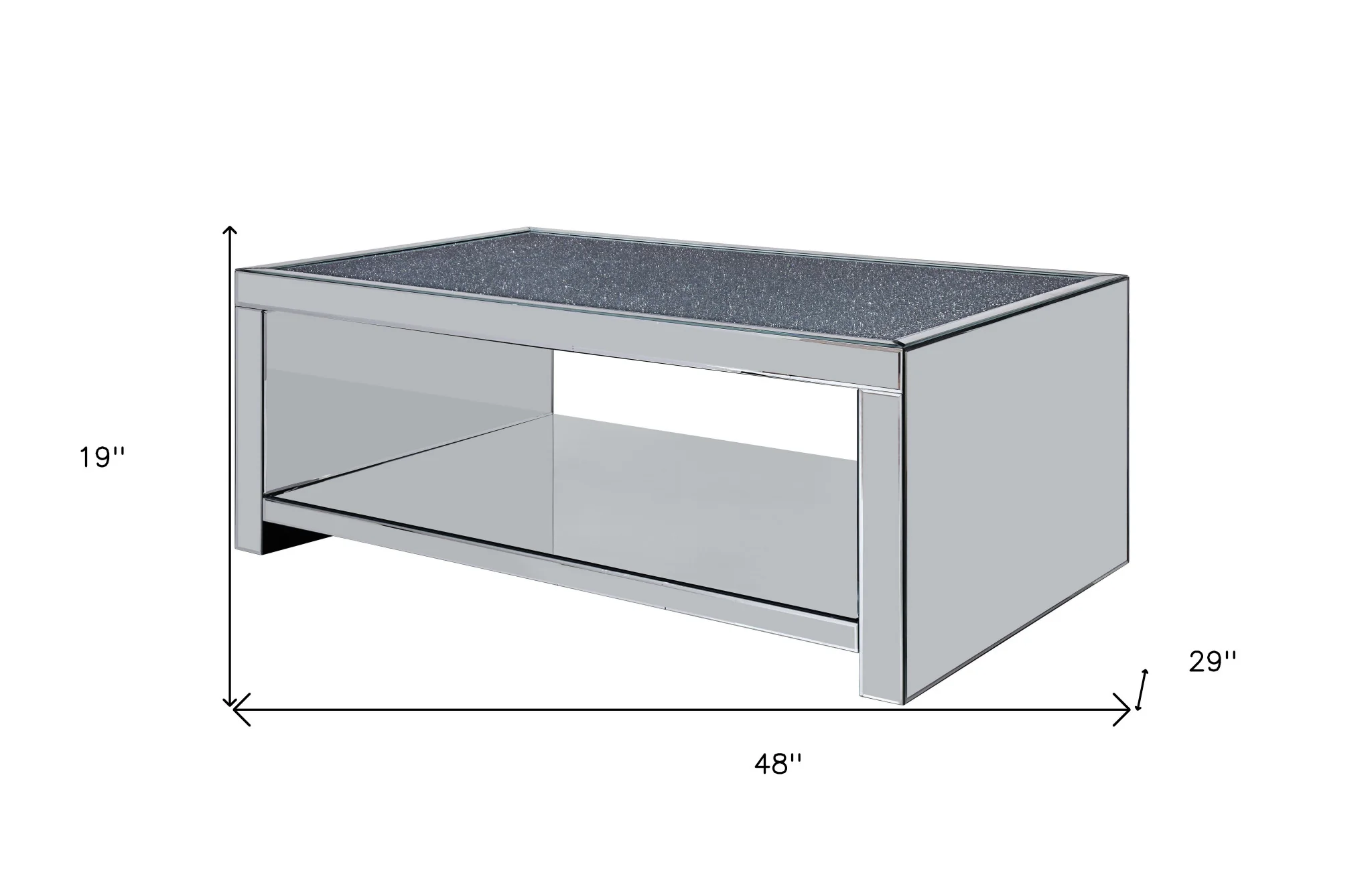 48" Mirrored Mirrored And Manufactured Wood Rectangular Mirrored Coffee Table With Shelf By Homeroots - Image 6