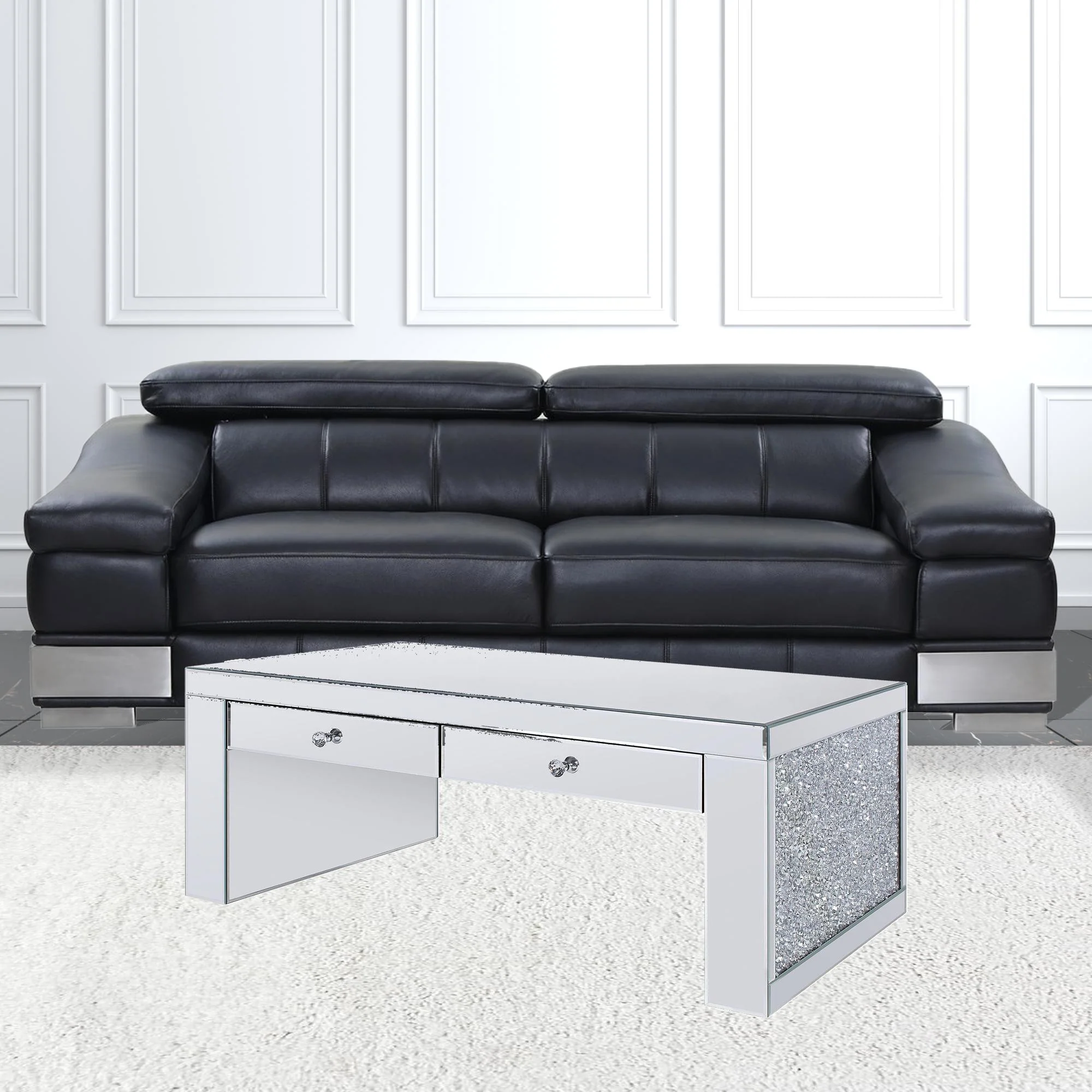 48" Mirrored Mirrored Rectangular Mirrored Coffee Table With Two Drawers By Homeroots - Image 2