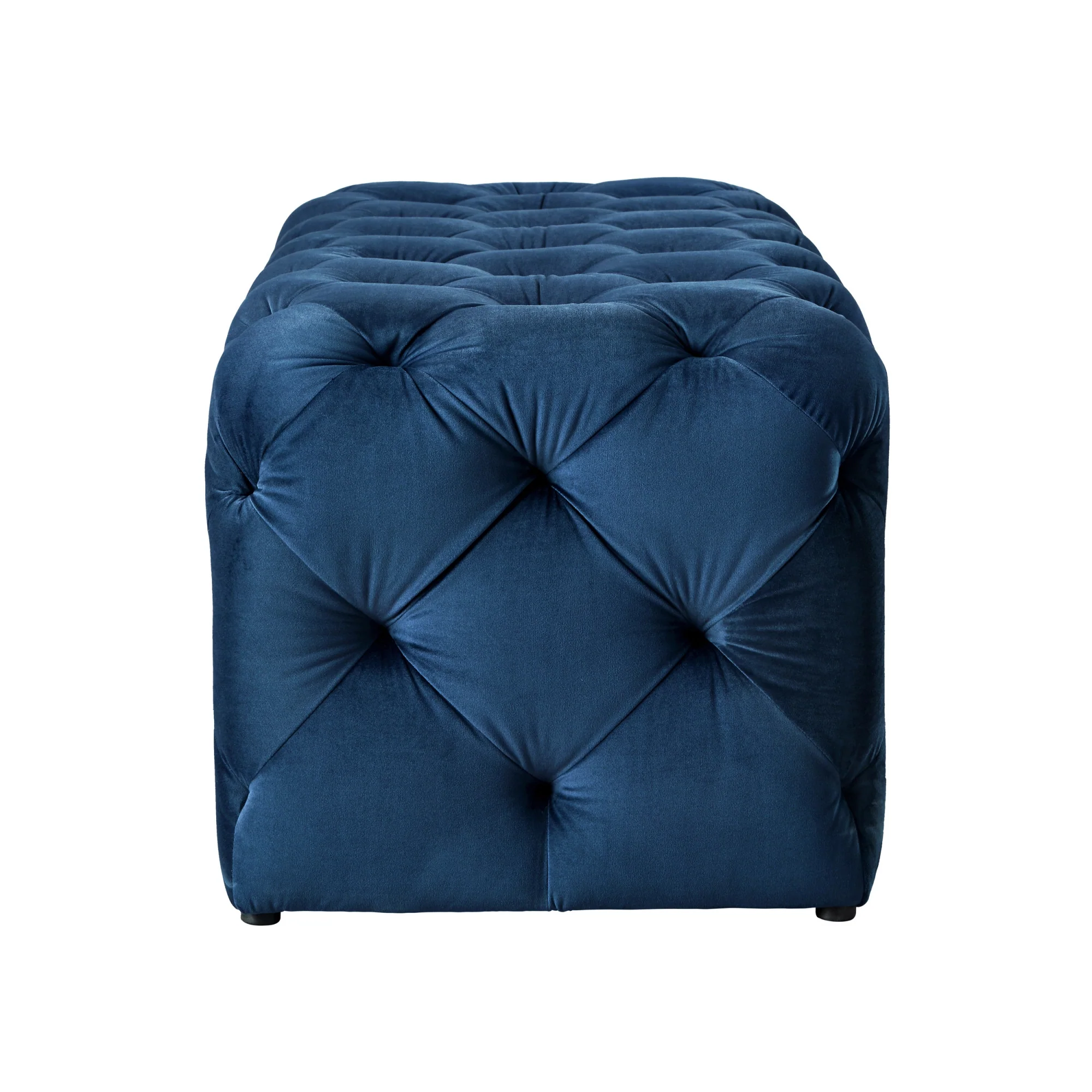 48" Navy Blue And Black Upholstered Velvet Bench By Homeroots - Image 2