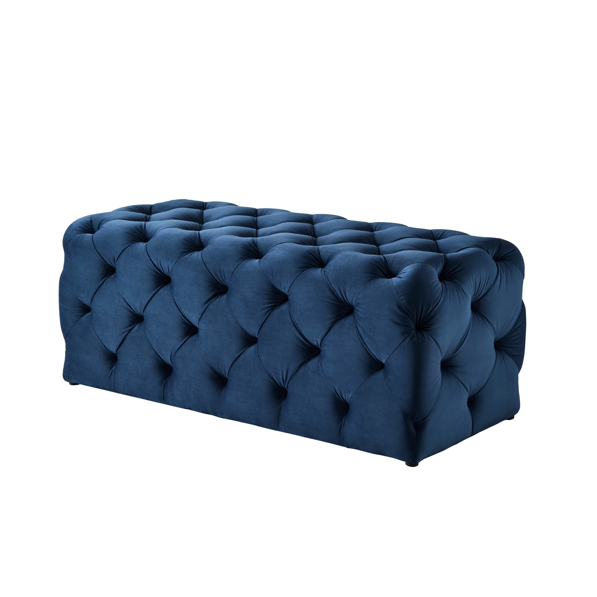 48" Navy Blue And Black Upholstered Velvet Bench By Homeroots - Image 4
