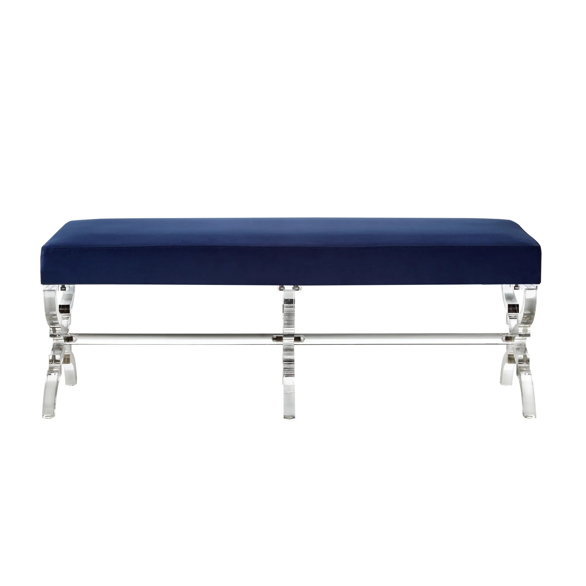 48" Navy Blue And Clear Upholstered Velvet Bench By Homeroots - Image 2