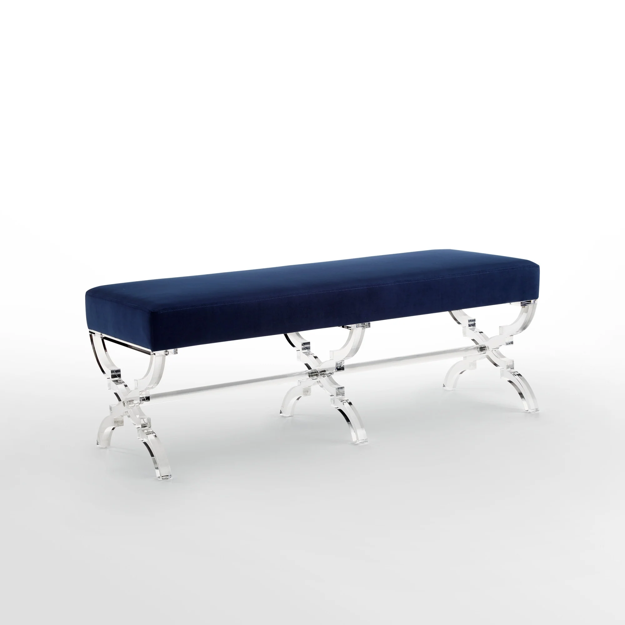 48" Navy Blue And Clear Upholstered Velvet Bench By Homeroots - Image 3