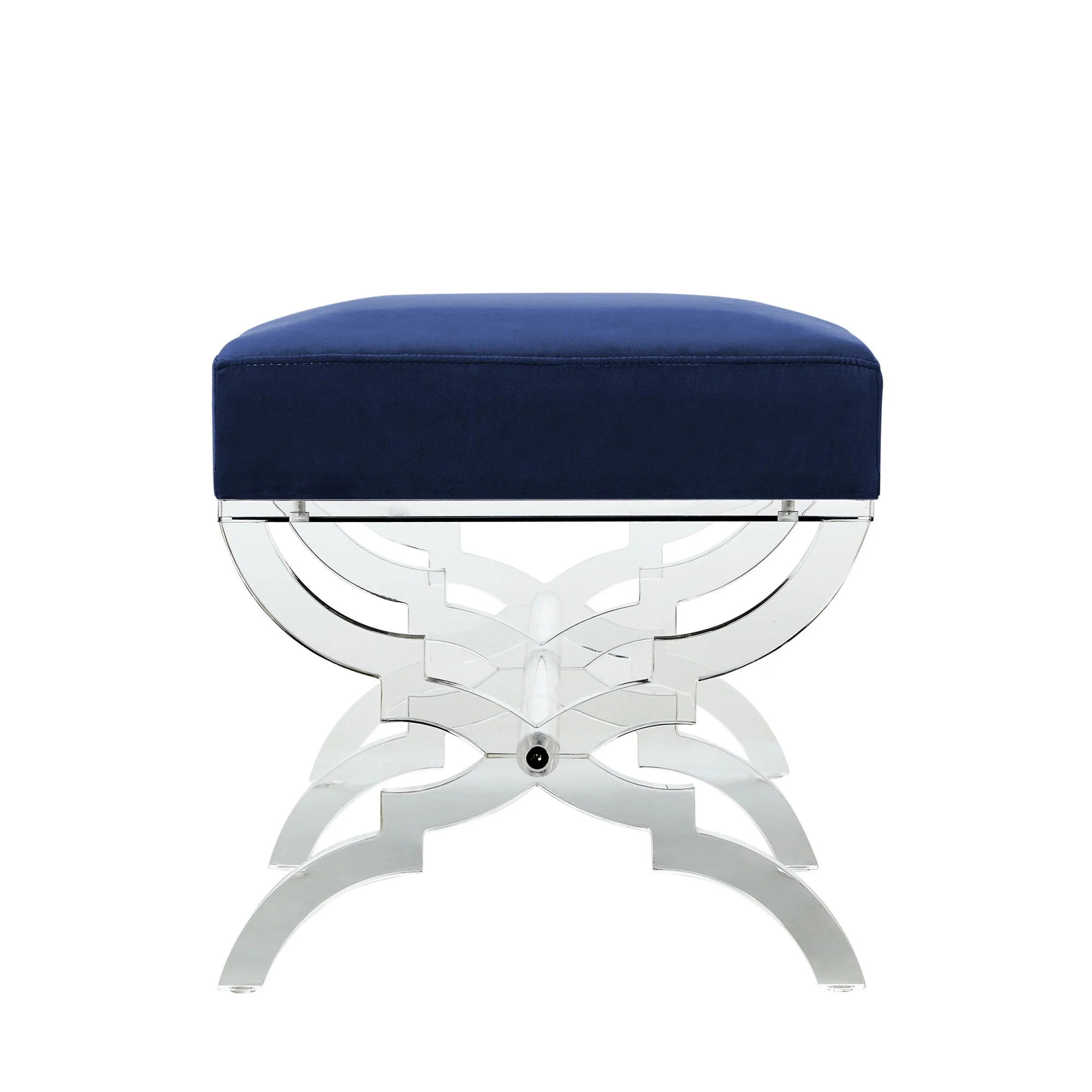 48" Navy Blue And Clear Upholstered Velvet Bench By Homeroots - Image 4