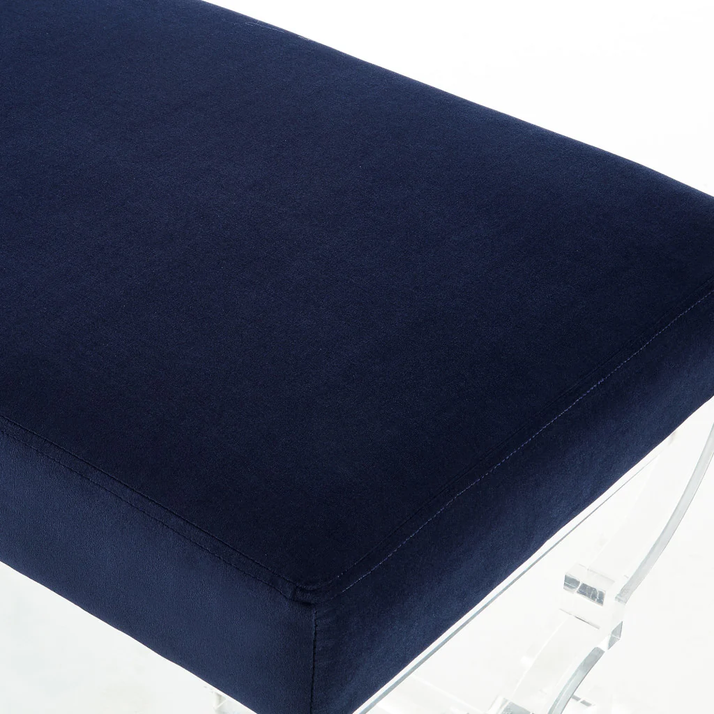 48" Navy Blue And Clear Upholstered Velvet Bench By Homeroots - Image 7