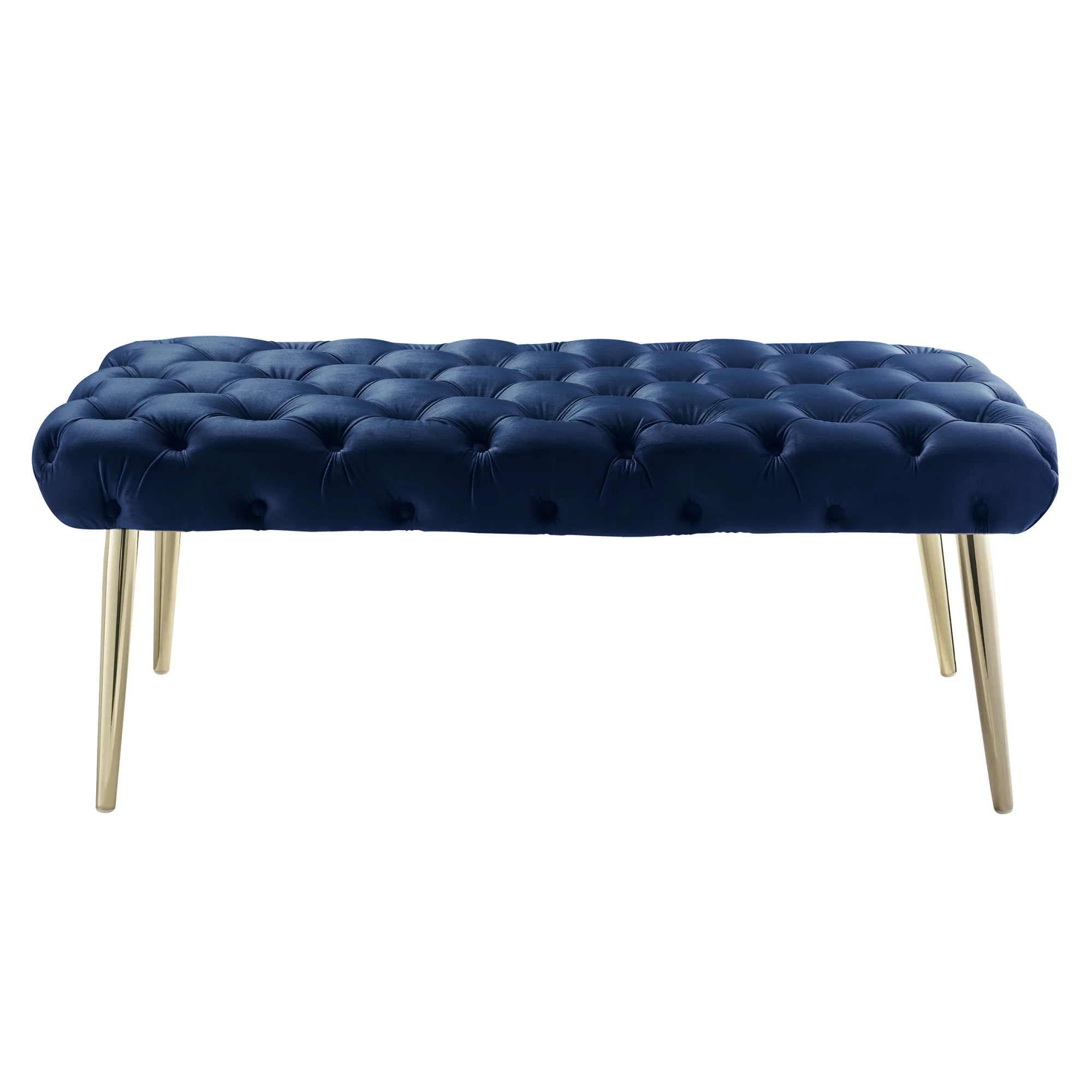 48" Navy Blue And Gold Upholstered Velvet Bench By Homeroots - Image 2