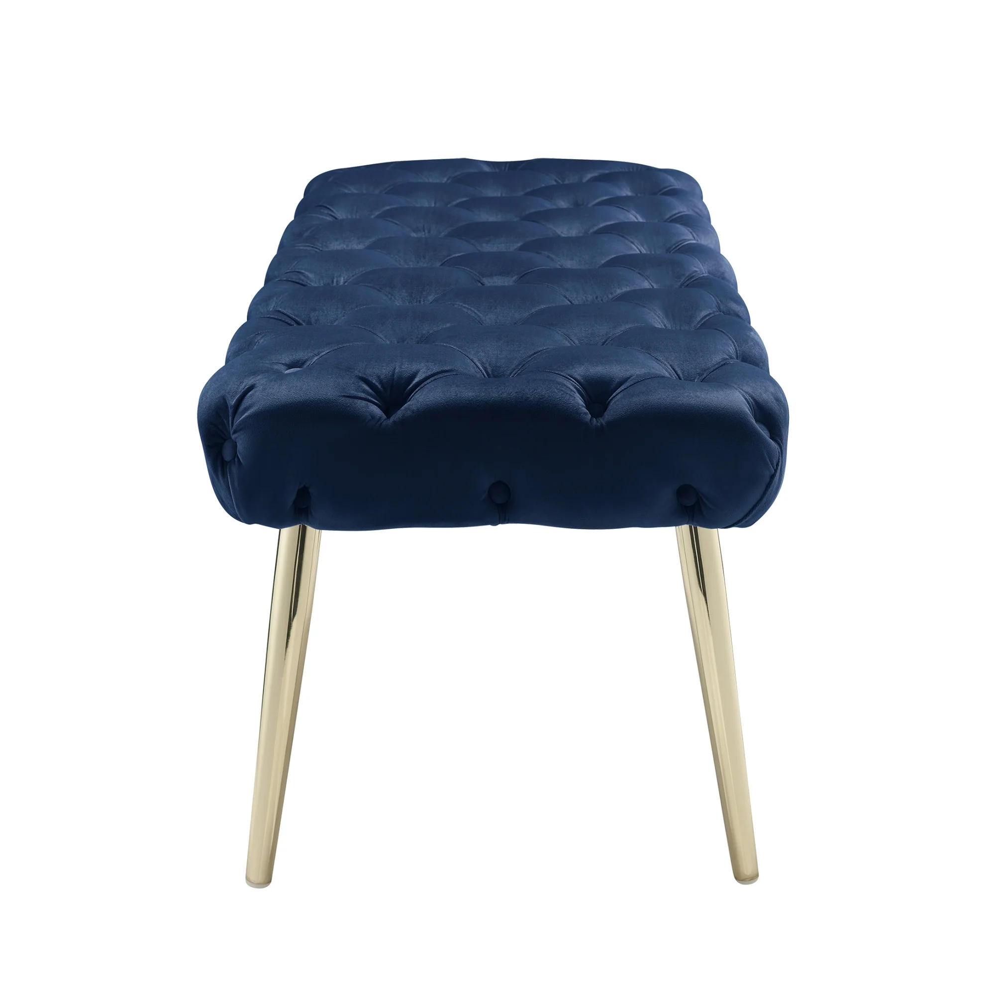 48" Navy Blue And Gold Upholstered Velvet Bench By Homeroots - Image 3