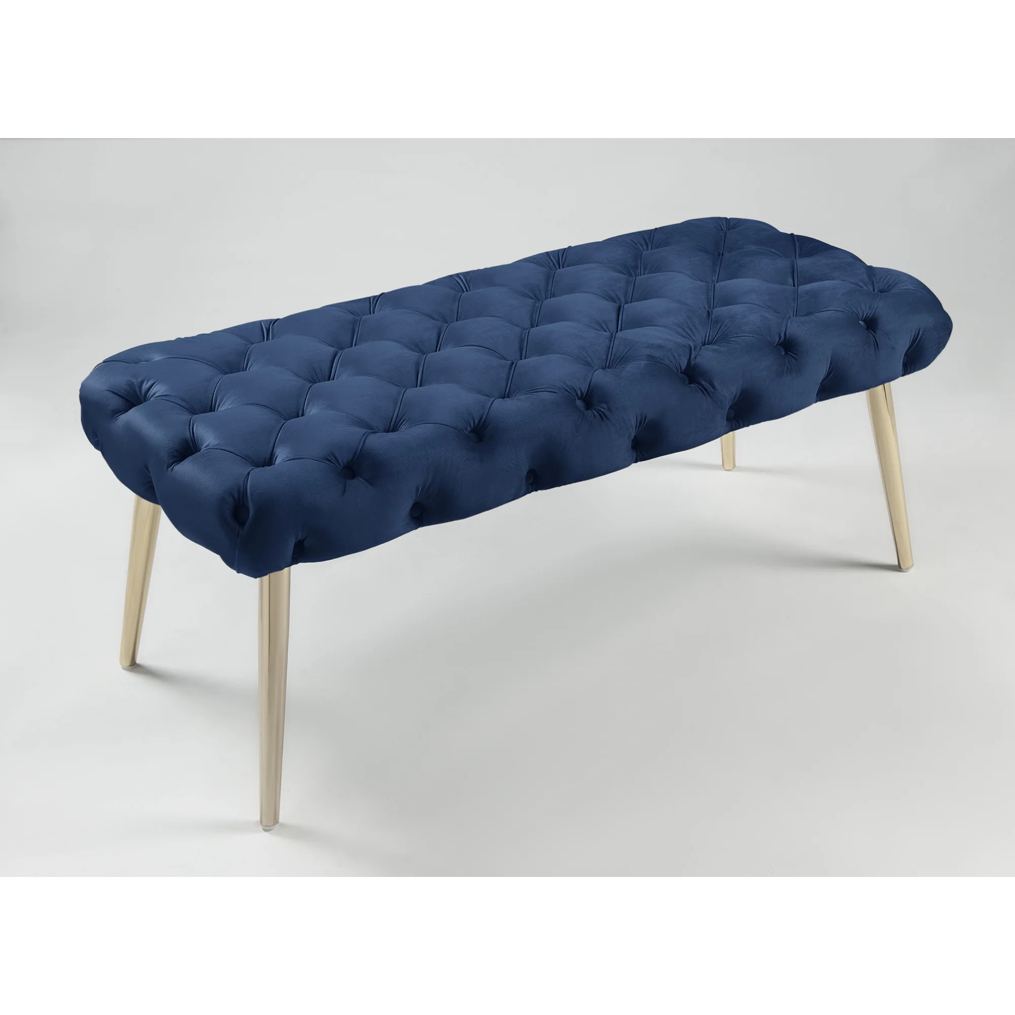 48" Navy Blue And Gold Upholstered Velvet Bench By Homeroots - Image 7