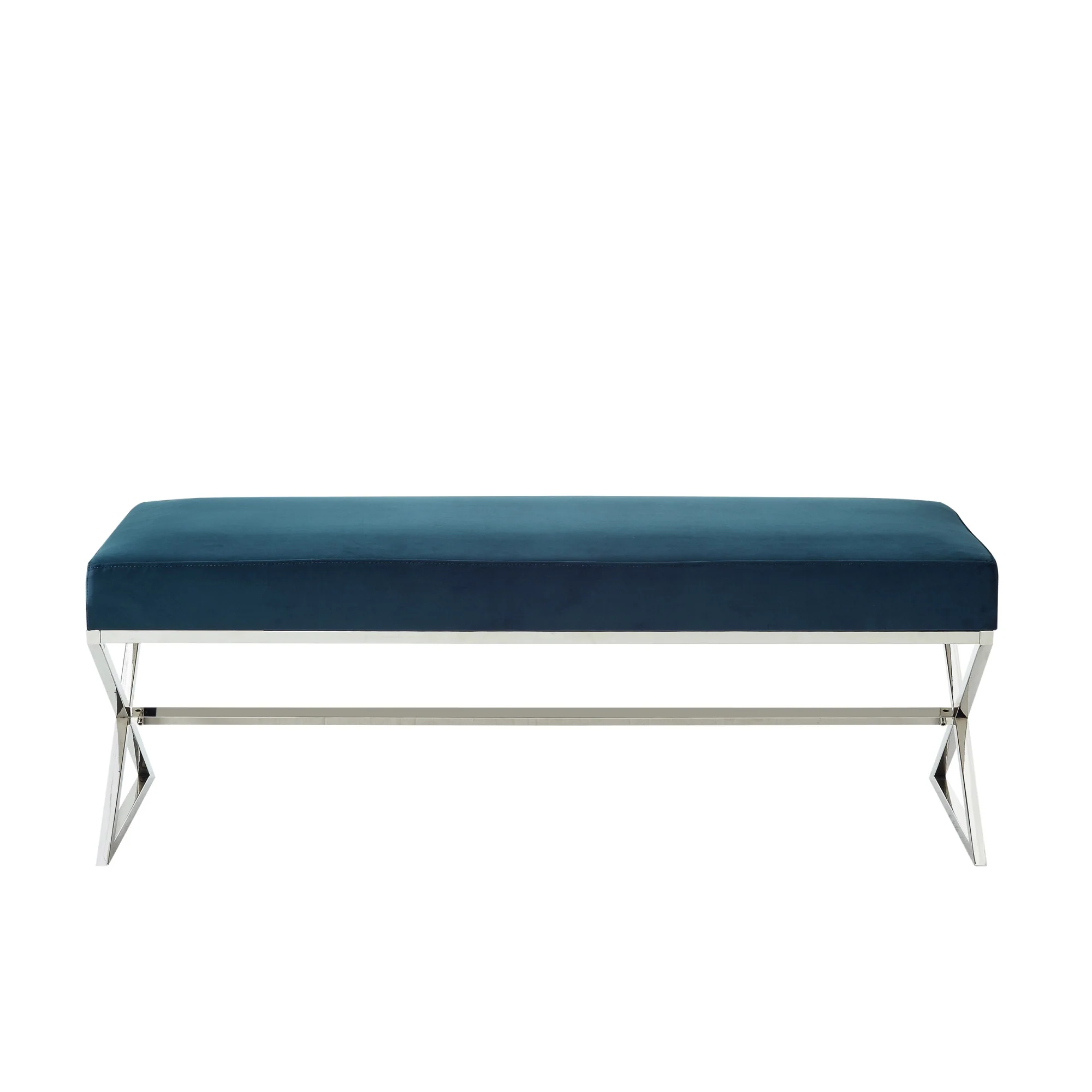 48" Navy Blue And Silver Upholstered Velvet Bench By Homeroots - Image 2