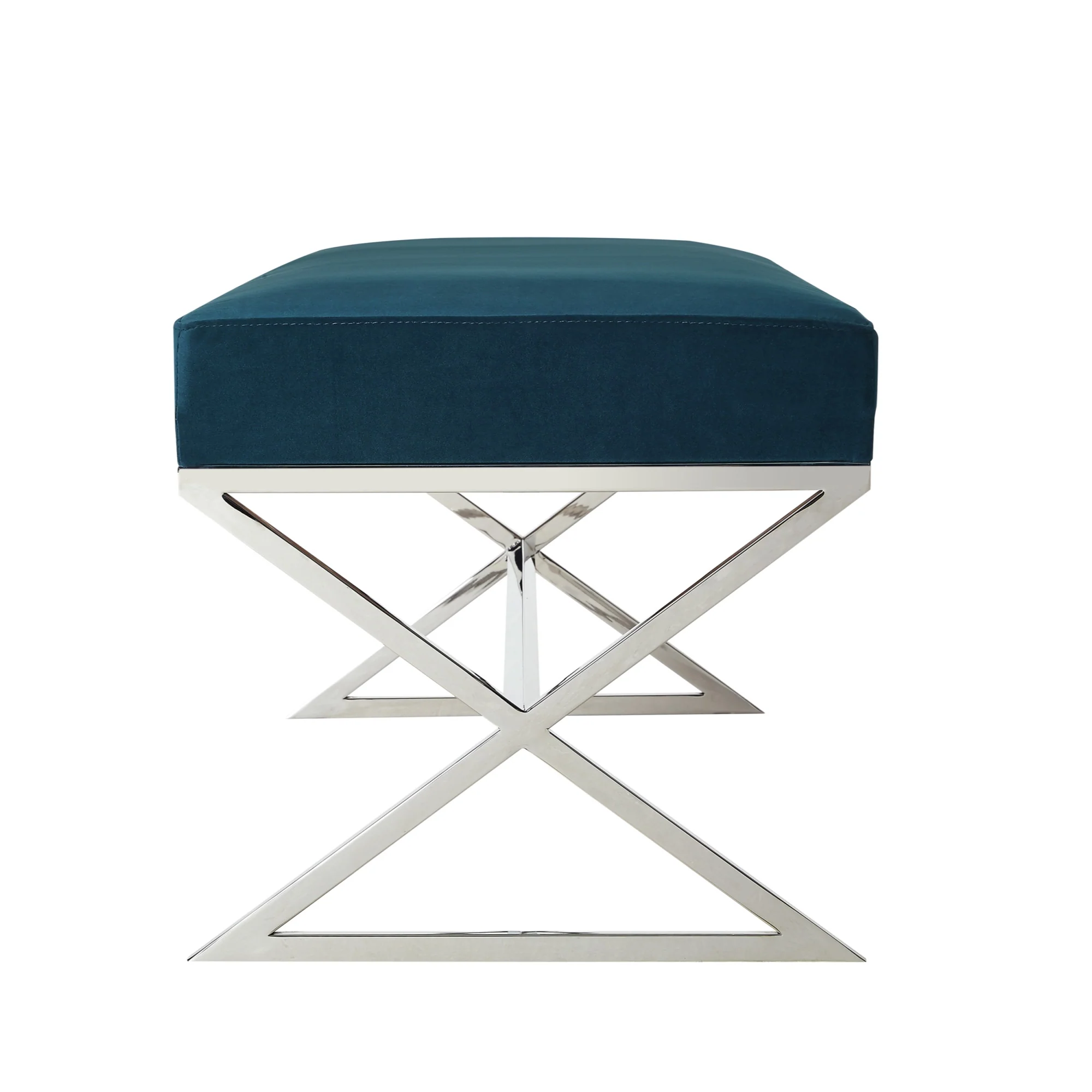 48" Navy Blue And Silver Upholstered Velvet Bench By Homeroots - Image 4