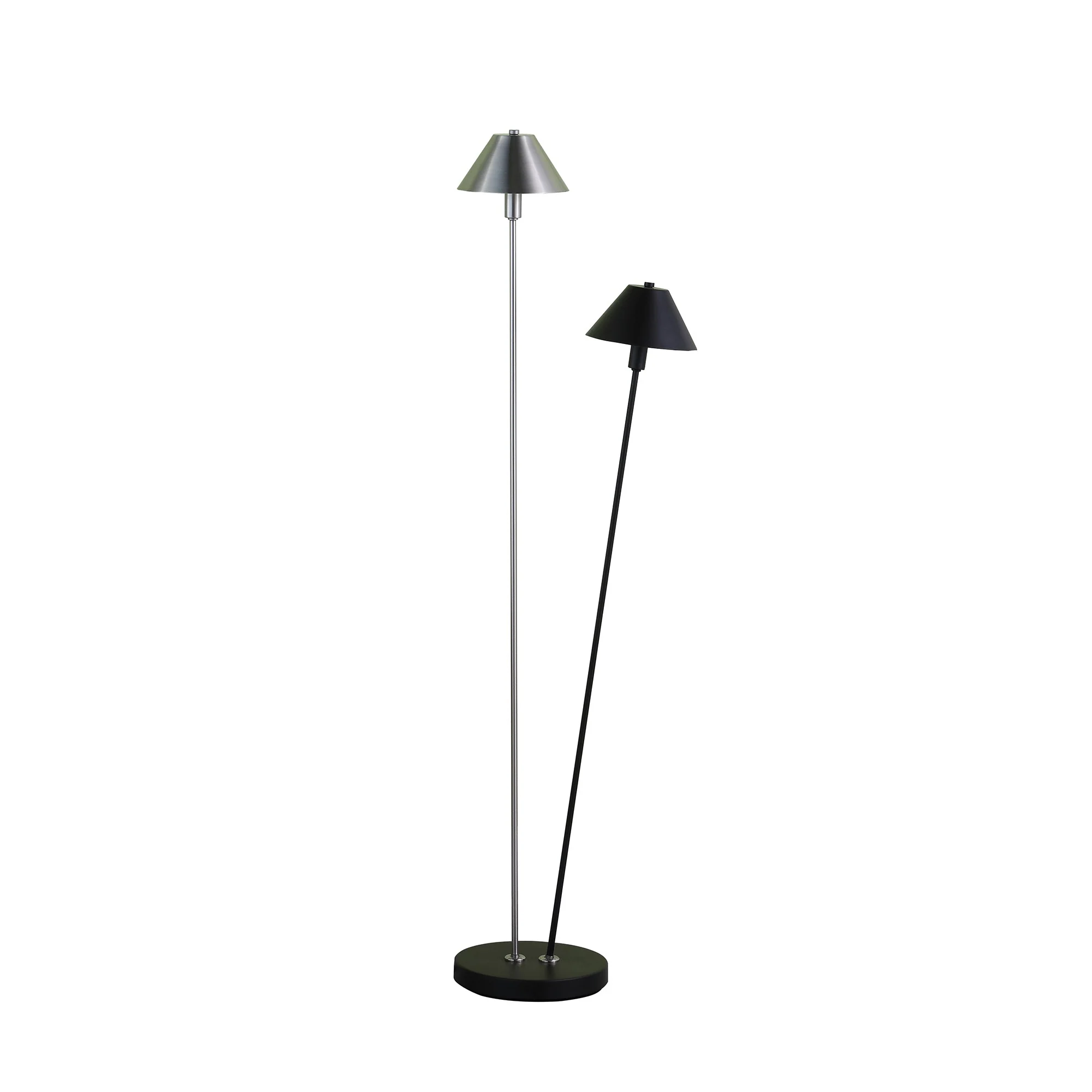 48" Nickel Two Lights LED Novelty Floor Lamp With Black And Silver Empire Shade By Homeroots - Image 3