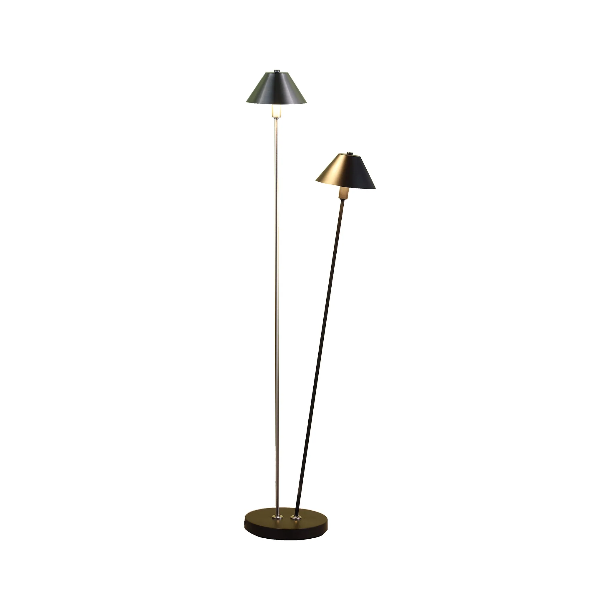 48" Nickel Two Lights LED Novelty Floor Lamp With Black And Silver Empire Shade By Homeroots - Image 4