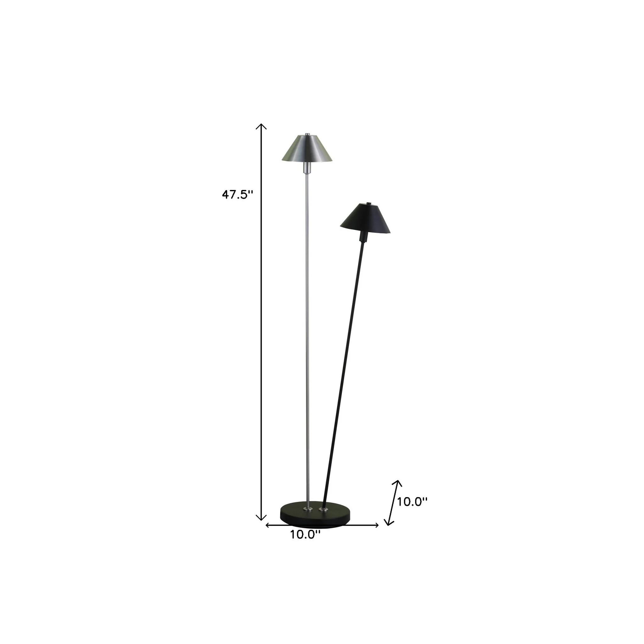 48" Nickel Two Lights LED Novelty Floor Lamp With Black And Silver Empire Shade By Homeroots - Image 6