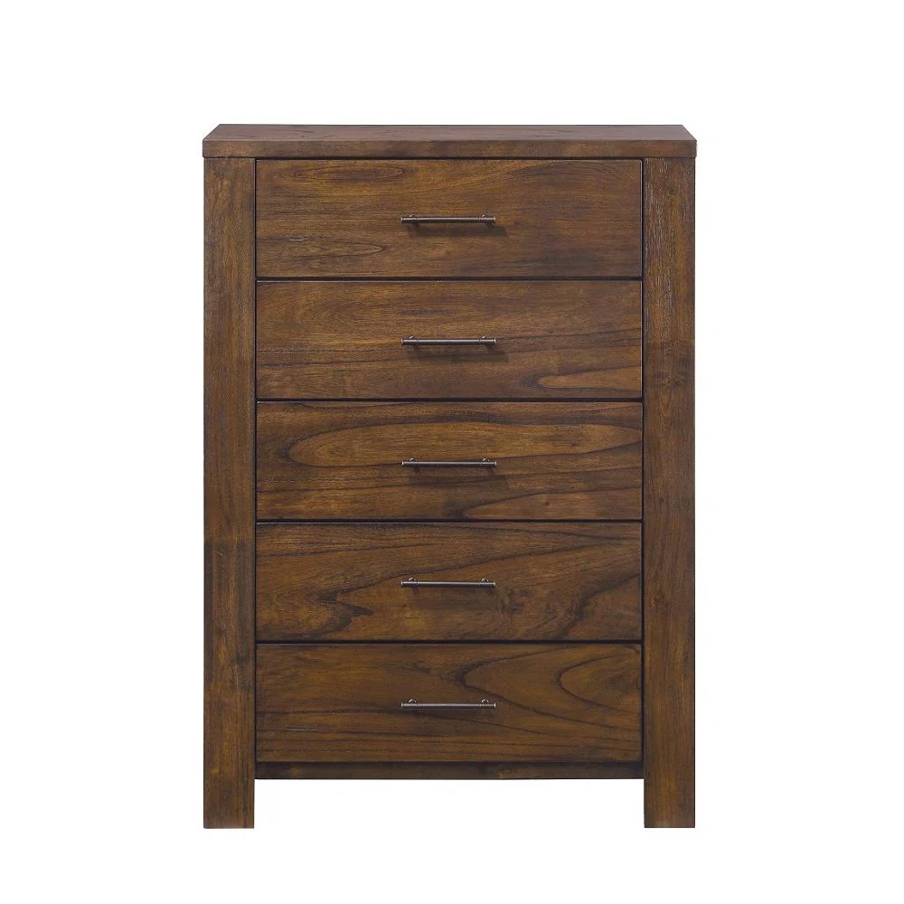 48' Oak Finish 5 Drawer Chest Dresser With Brass Metal Hardware By Homeroots - Image 2