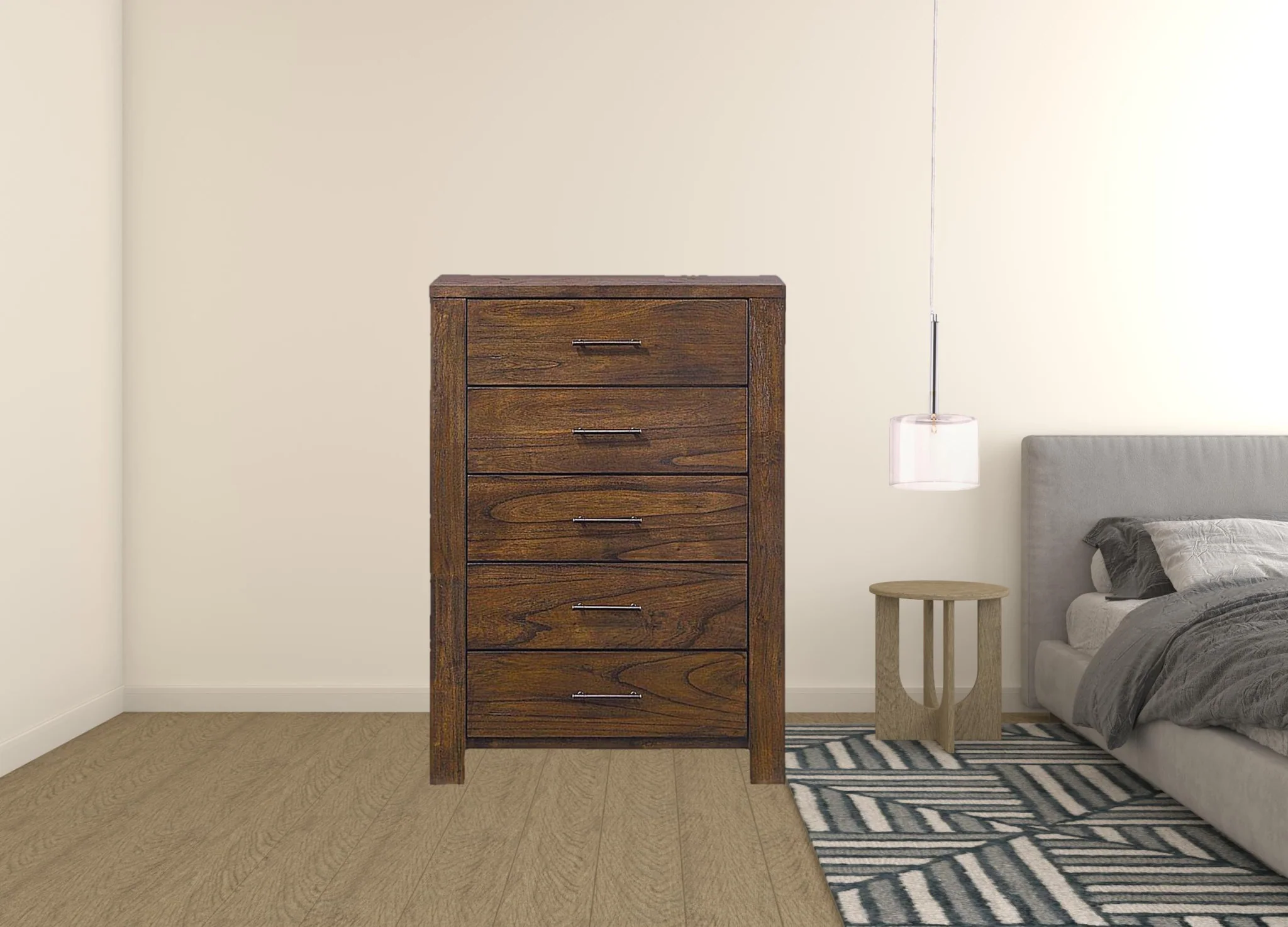 48' Oak Finish 5 Drawer Chest Dresser With Brass Metal Hardware By Homeroots - Image 4