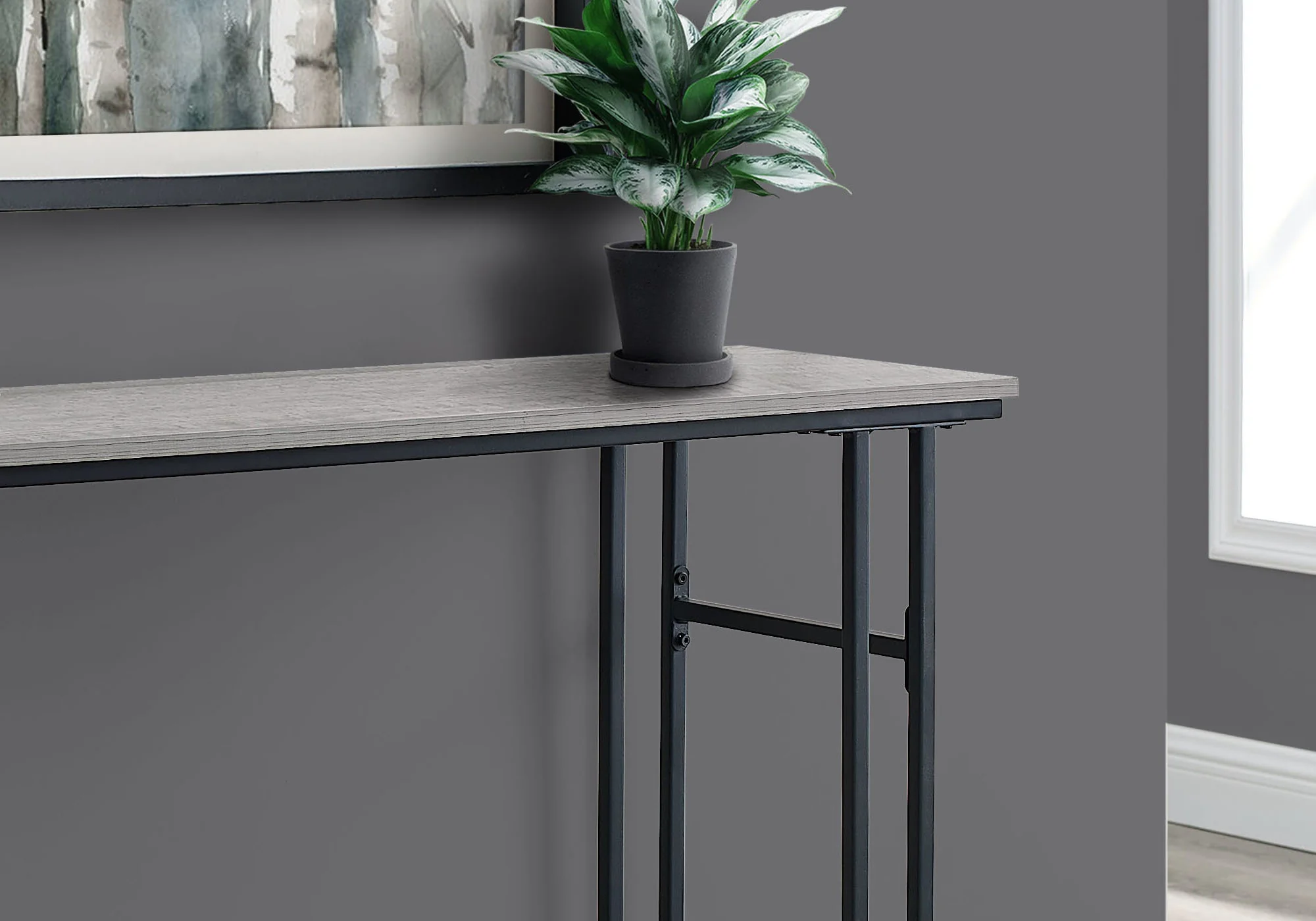 48" Rectangular GreywithBlack Metal Hall Console Accent Table By Homeroots - Image 3