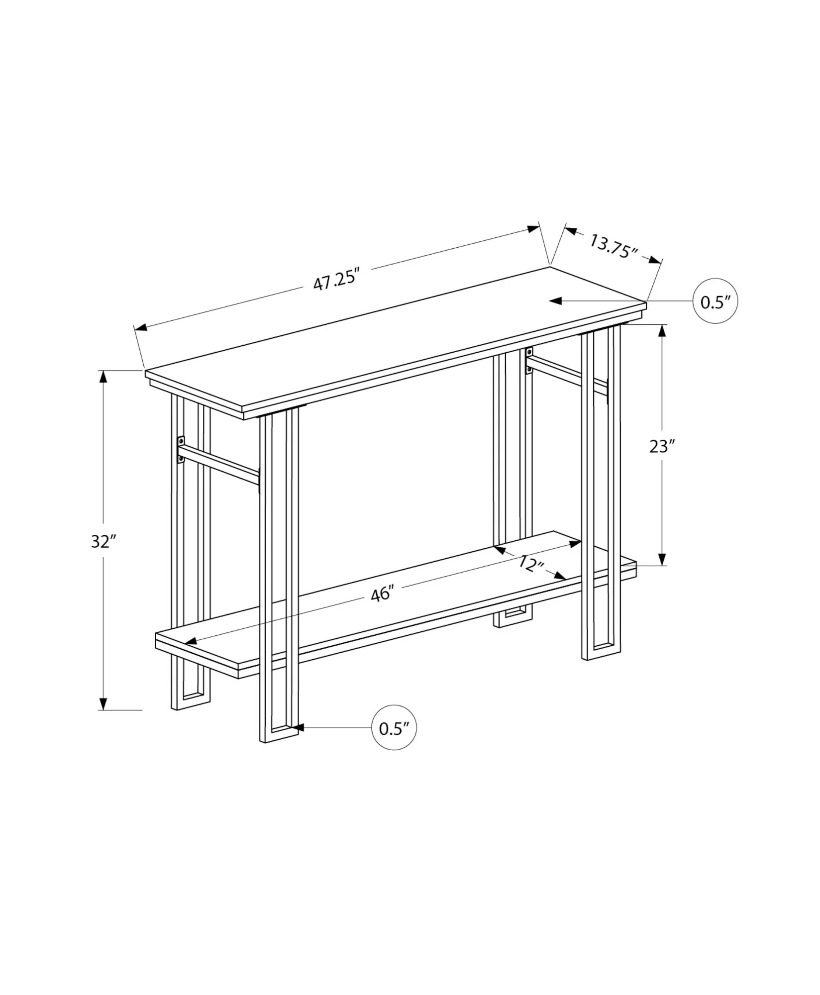 48" Rectangular GreywithBlack Metal Hall Console Accent Table By Homeroots - Image 8