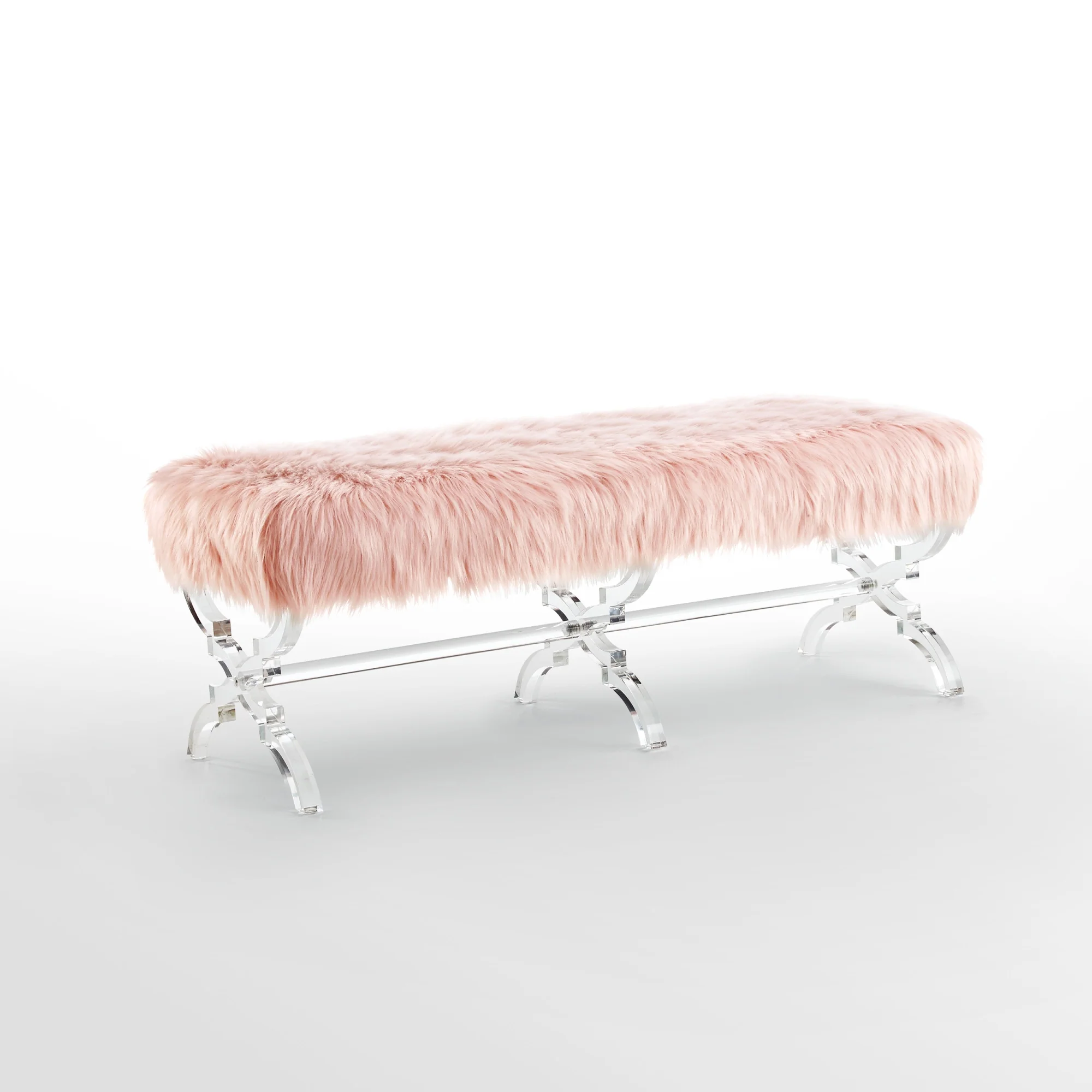 48" Rose And Clear Upholstered Faux Fur Bench By Homeroots - Image 2