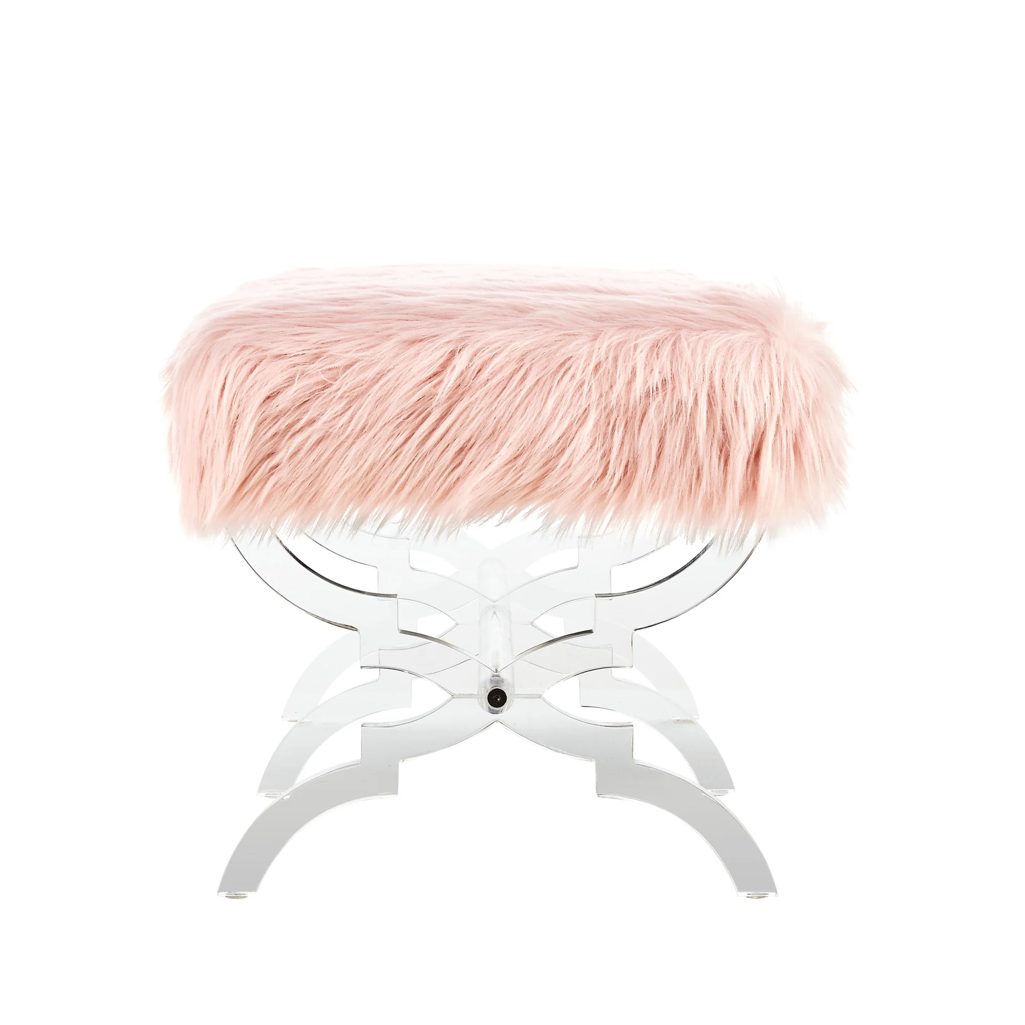 48" Rose And Clear Upholstered Faux Fur Bench By Homeroots - Image 3