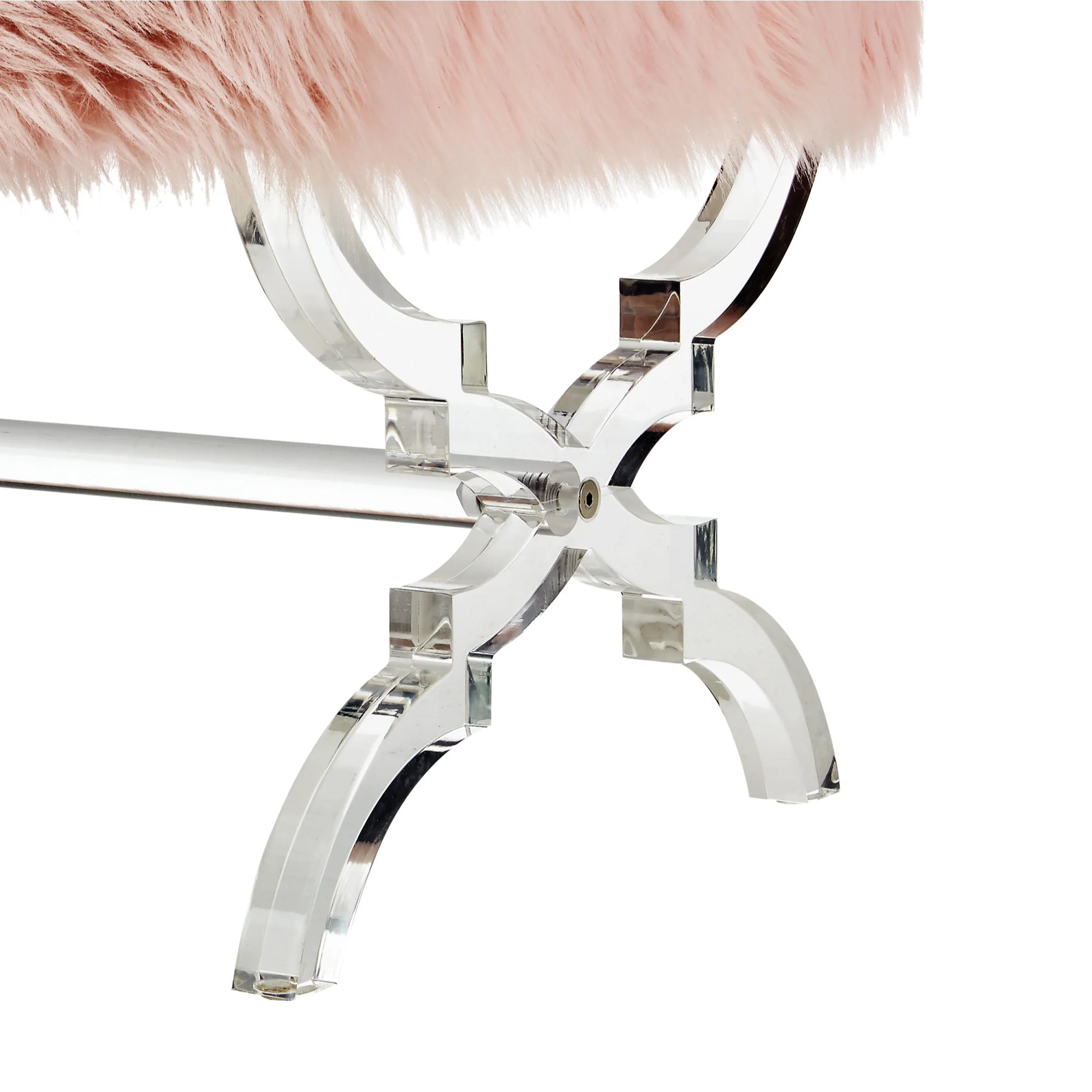 48" Rose And Clear Upholstered Faux Fur Bench By Homeroots - Image 5