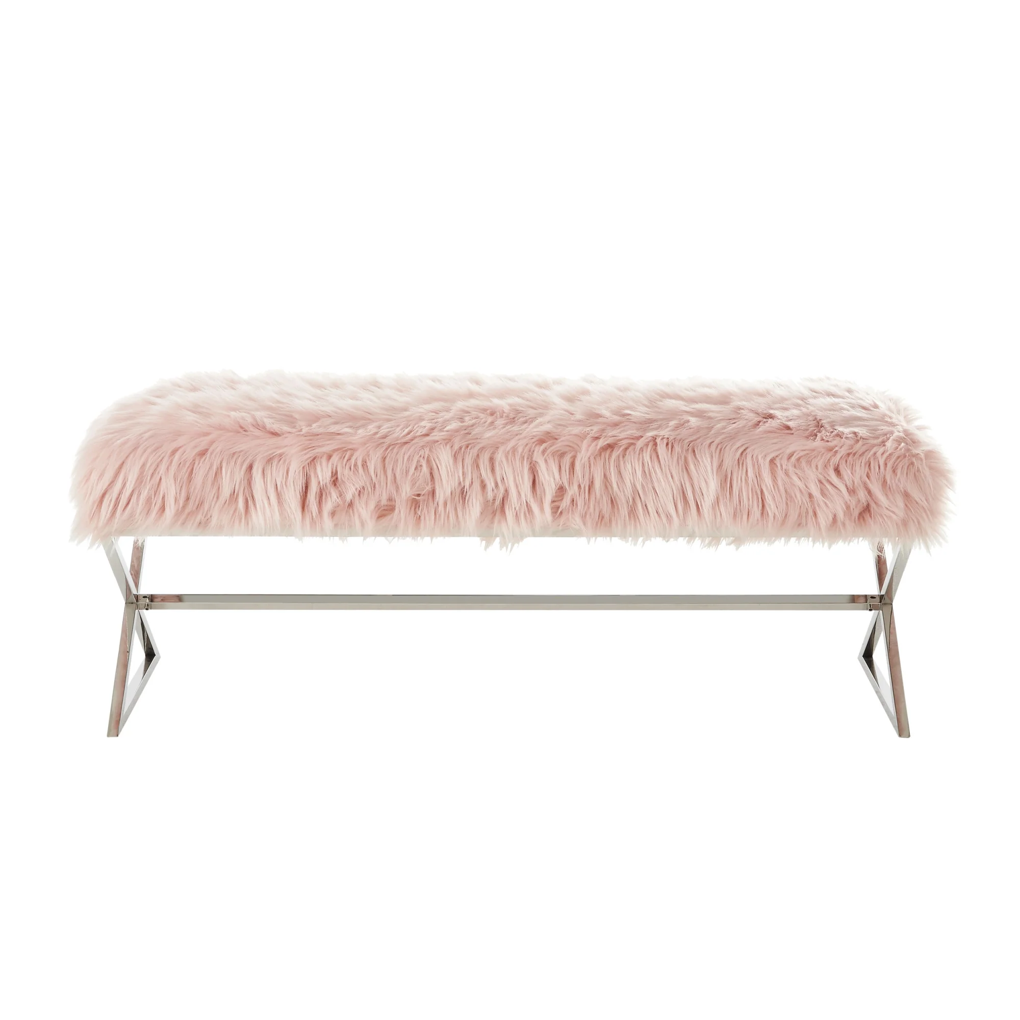 48" Rose And Silver Upholstered Faux Fur Bench By Homeroots - Image 2