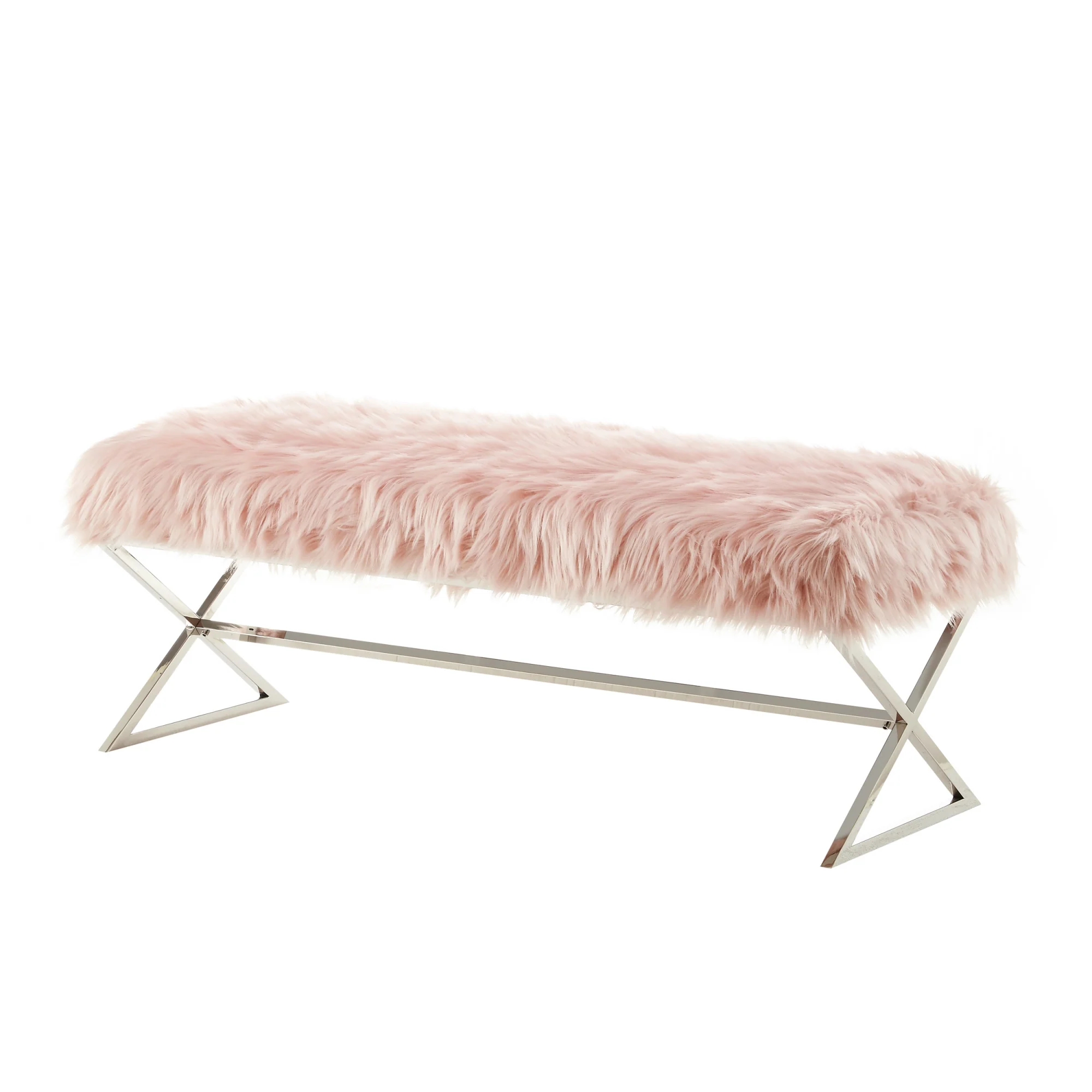 48" Rose And Silver Upholstered Faux Fur Bench By Homeroots - Image 3