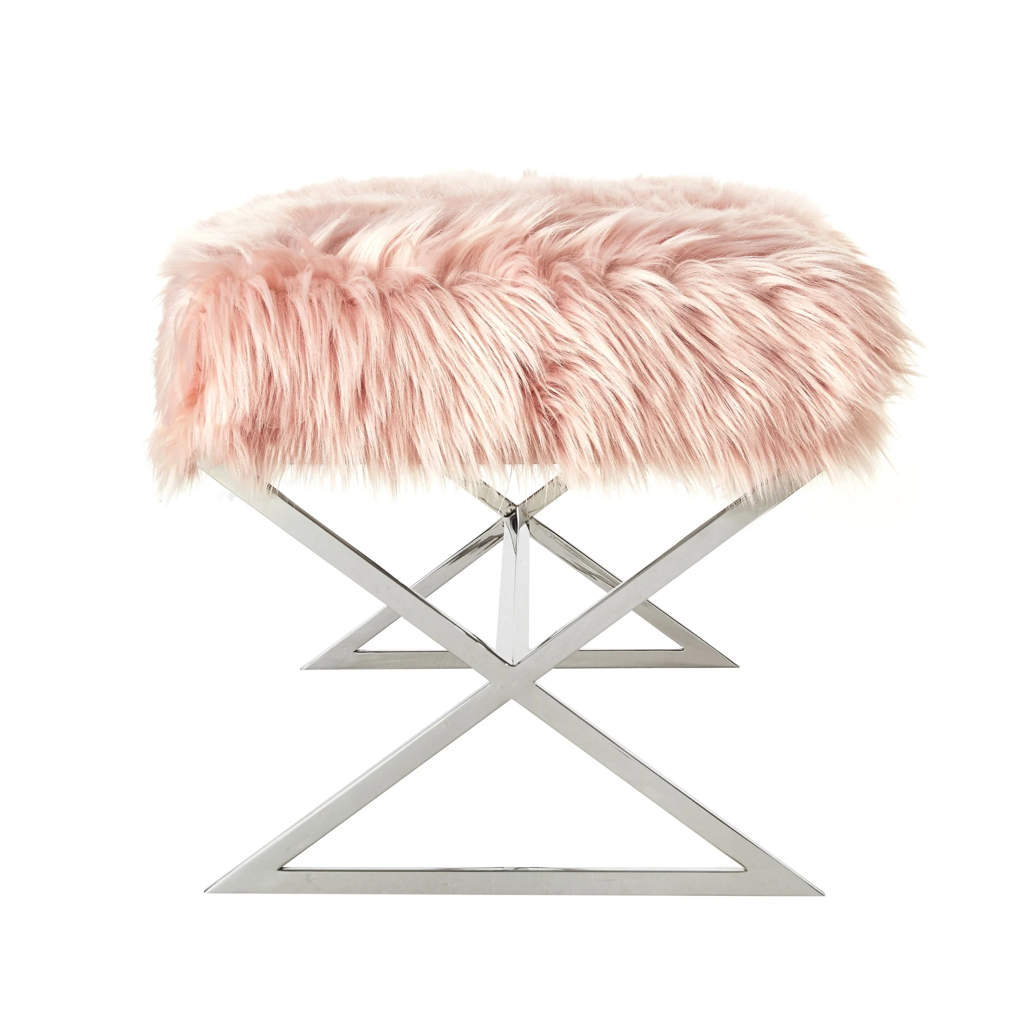 48" Rose And Silver Upholstered Faux Fur Bench By Homeroots - Image 4