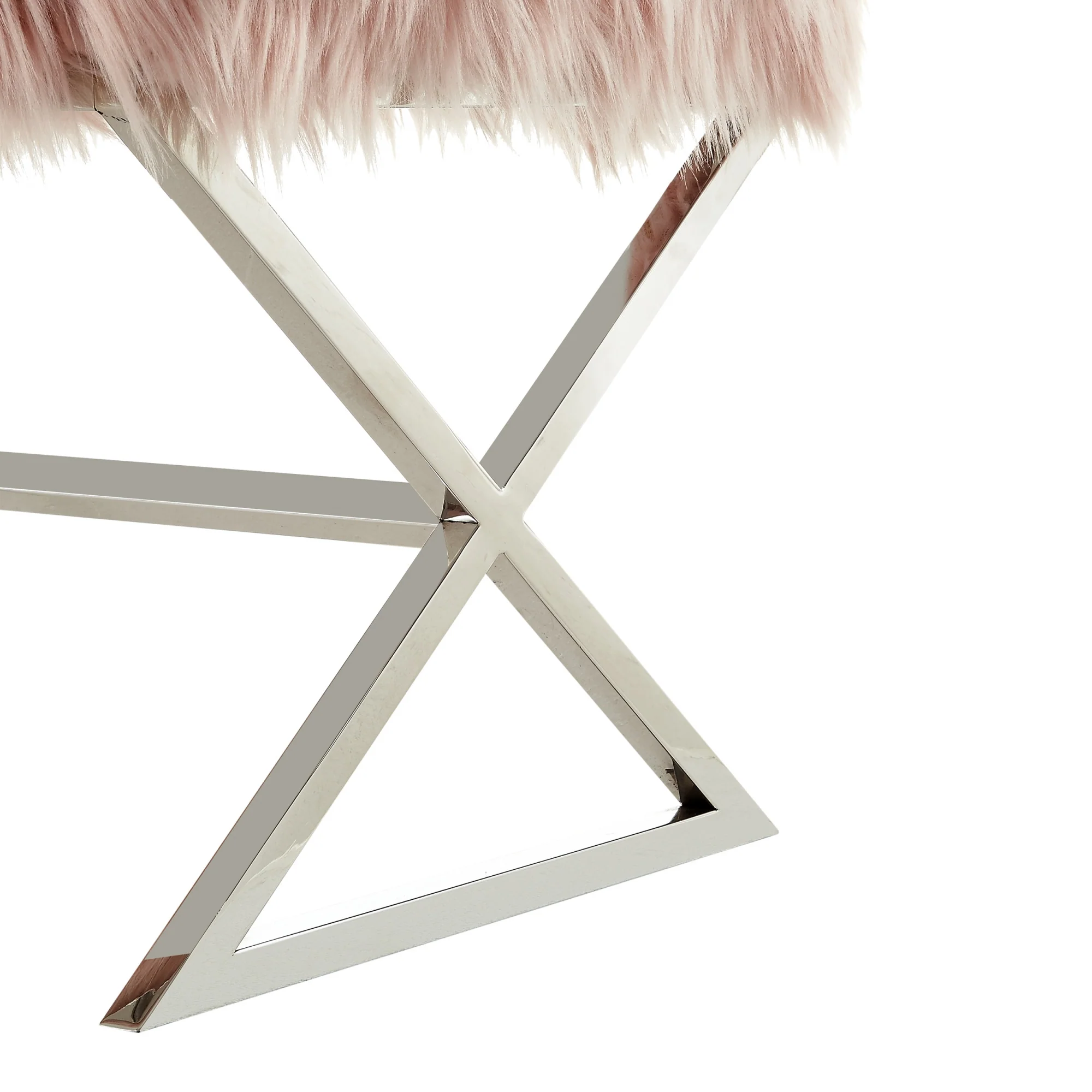 48" Rose And Silver Upholstered Faux Fur Bench By Homeroots - Image 6