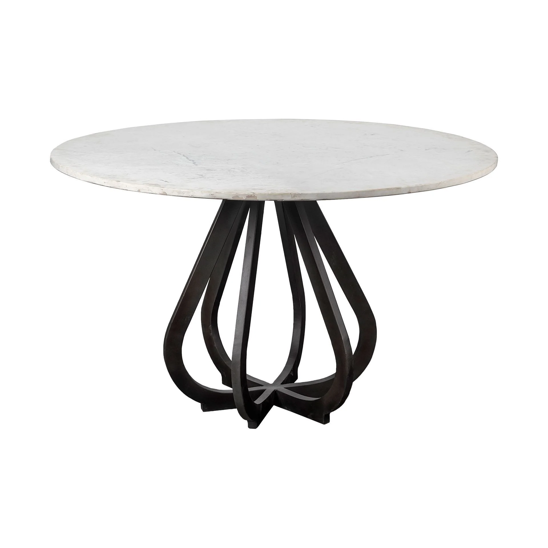 48' Round White Marble Top Black Base Dining Table By Homeroots - Image 3
