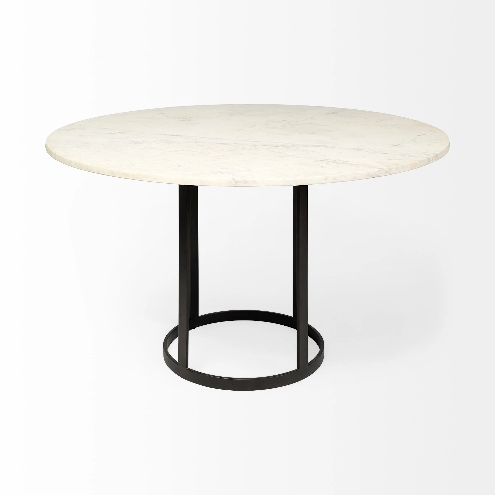 48' Round White Marble Top With Black Metal Base Dining Table By Homeroots - Image 3