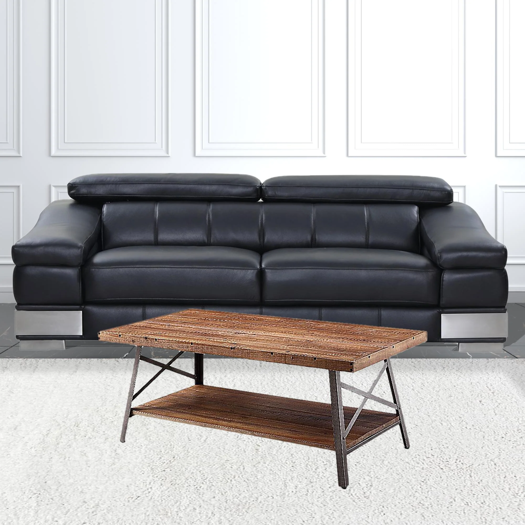 48" Sandy Black And Weathered Oak Rectangular Coffee Table With Shelf By Homeroots - Image 2