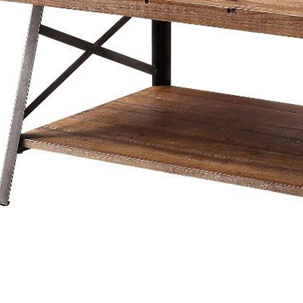48" Sandy Black And Weathered Oak Rectangular Coffee Table With Shelf By Homeroots - Image 4