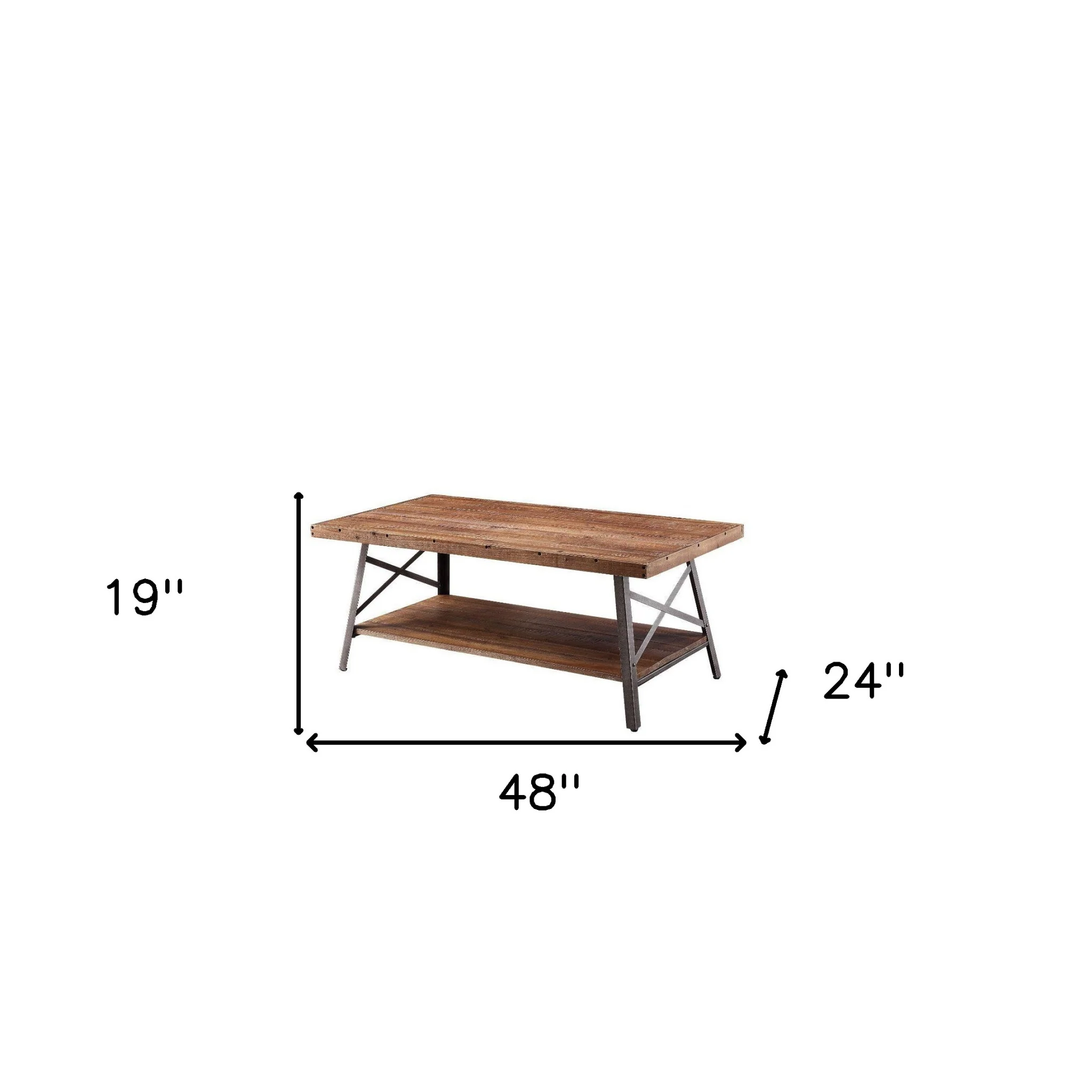 48" Sandy Black And Weathered Oak Rectangular Coffee Table With Shelf By Homeroots - Image 5