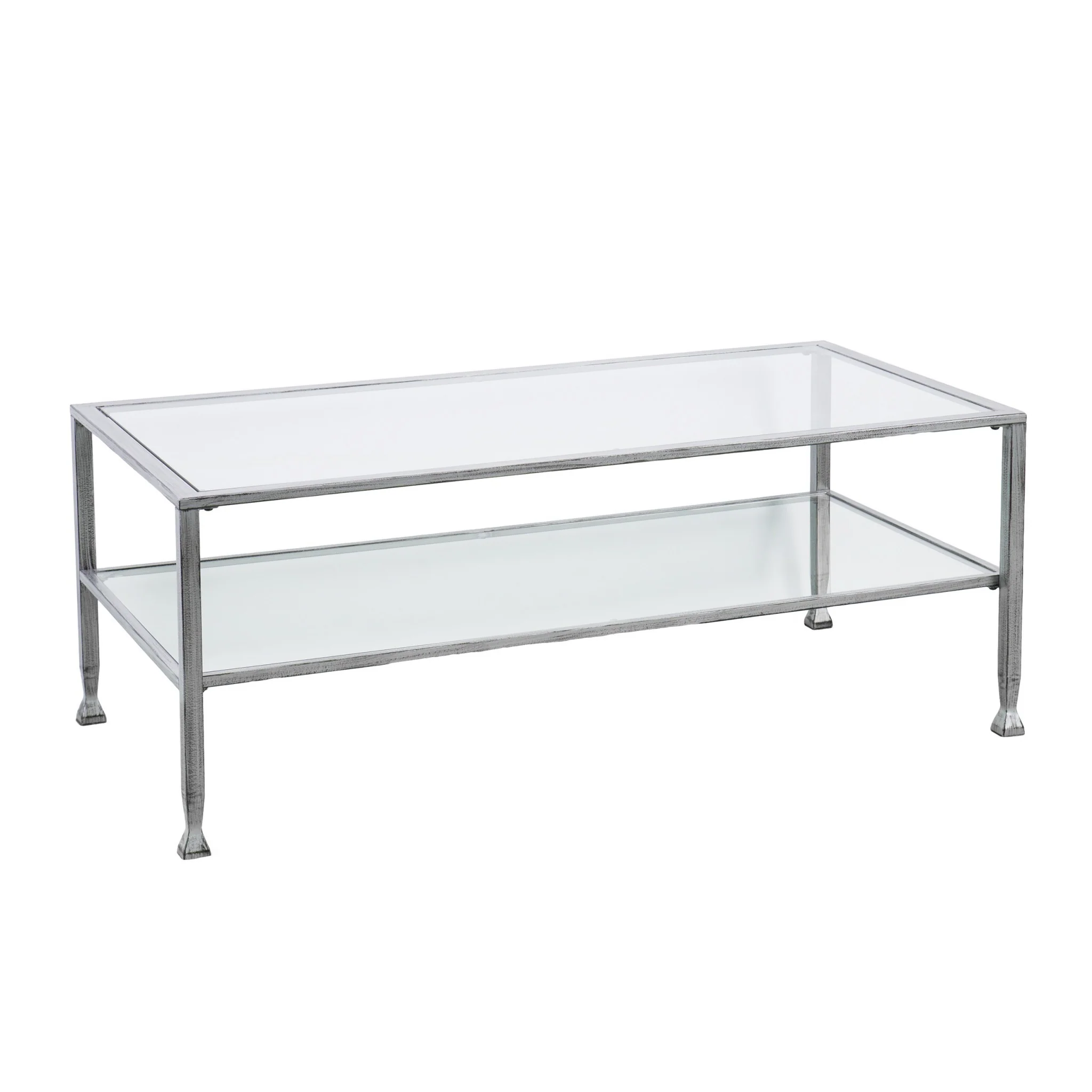 48" Silver Glass And Metal Rectangular Coffee Table By Homeroots - Image 2