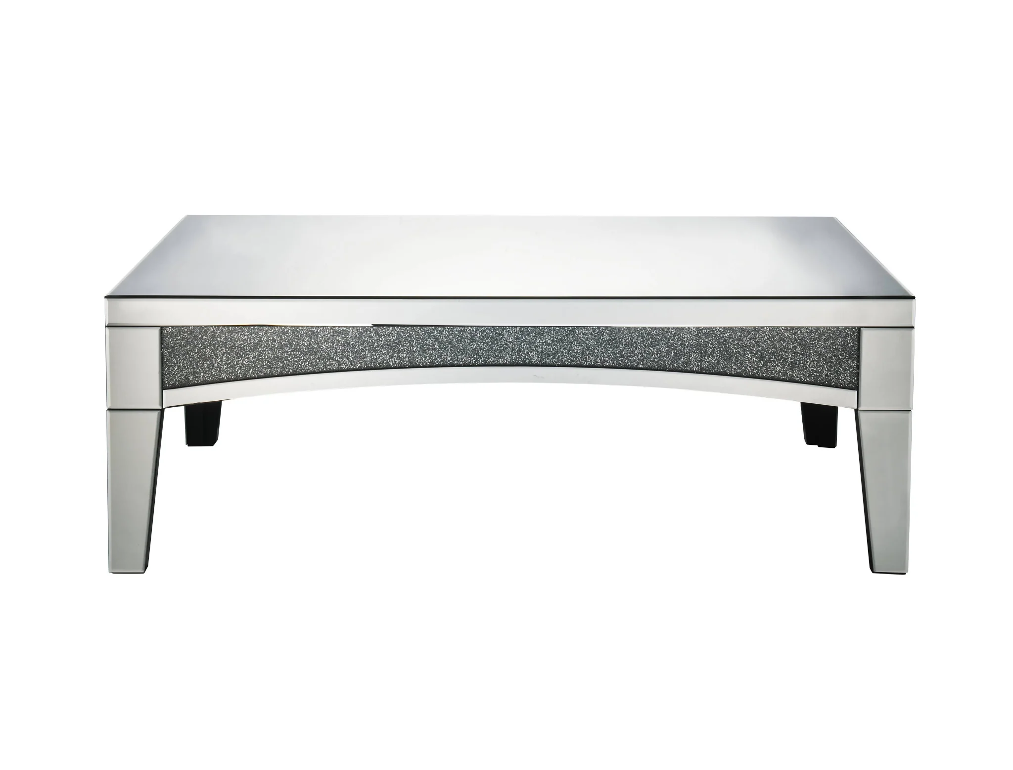 48" Silver Mirrored Glass and Faux Stone Bling Rectangular Coffee Table By Homeroots - Image 2